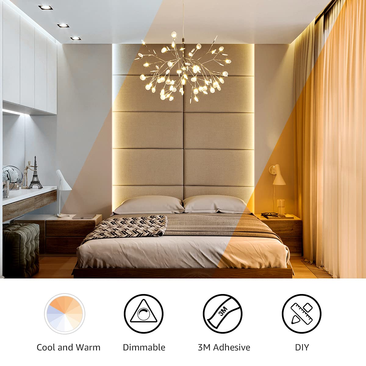 Lepro LED Strip Light, 32.8ft Dimmable Tunable White 3000K-6000K, 600 LEDs, Plastic, White, Model PR410098-DWW-US