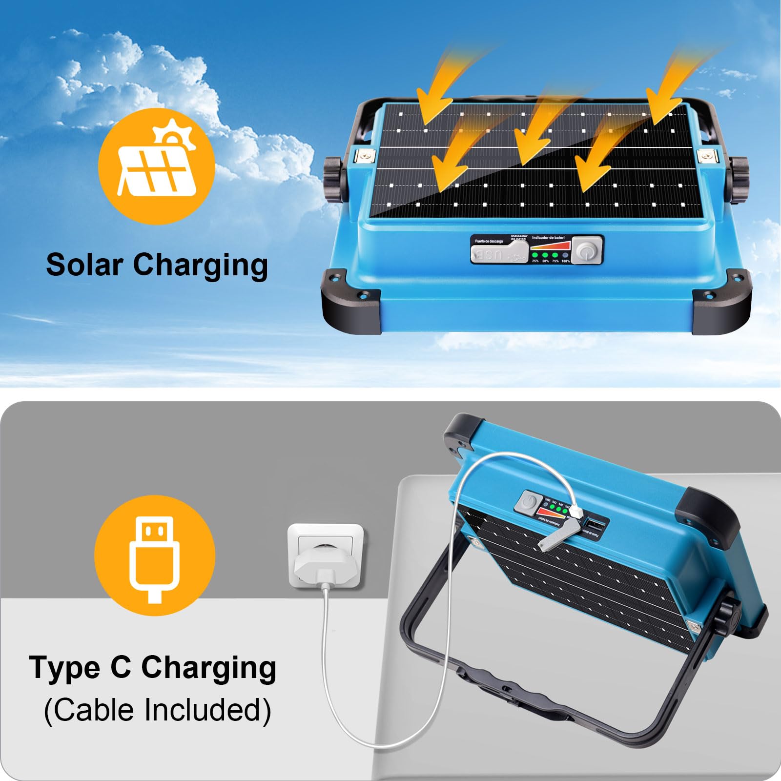 Eraylife Rechargeable Led Work Light, 10000Lm Portable Work Solar Light, 100W Magnetic Worklight With 5 Modes, Waterproof Flood