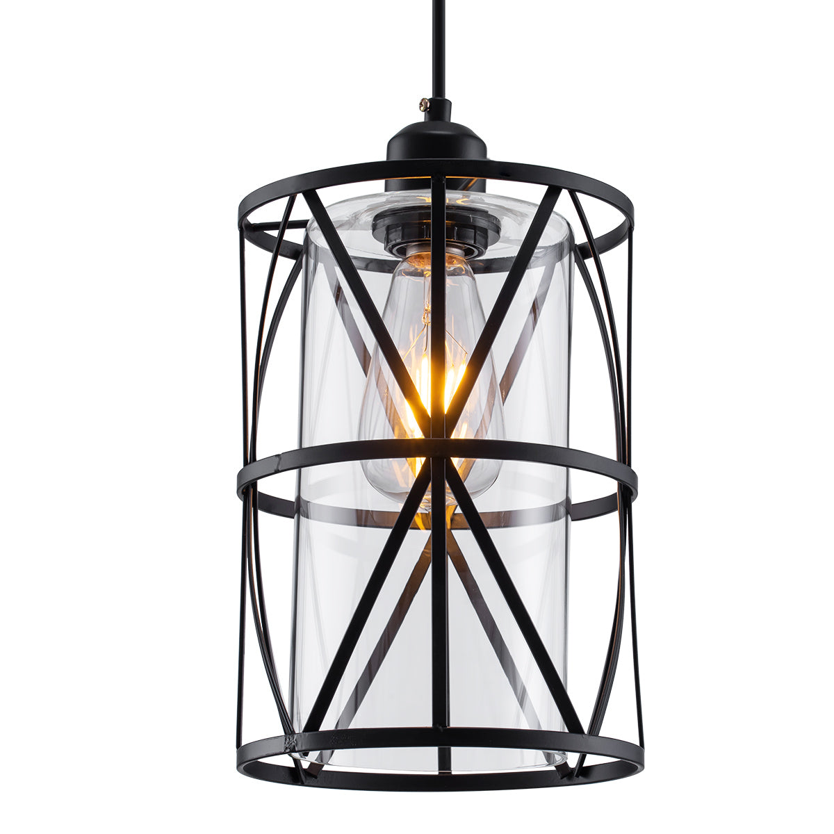 SHENGQINGTOP Black Industrial Metal Pendant Light, Clear Glass Shade, Medium Size, Model SQ-BL-08
