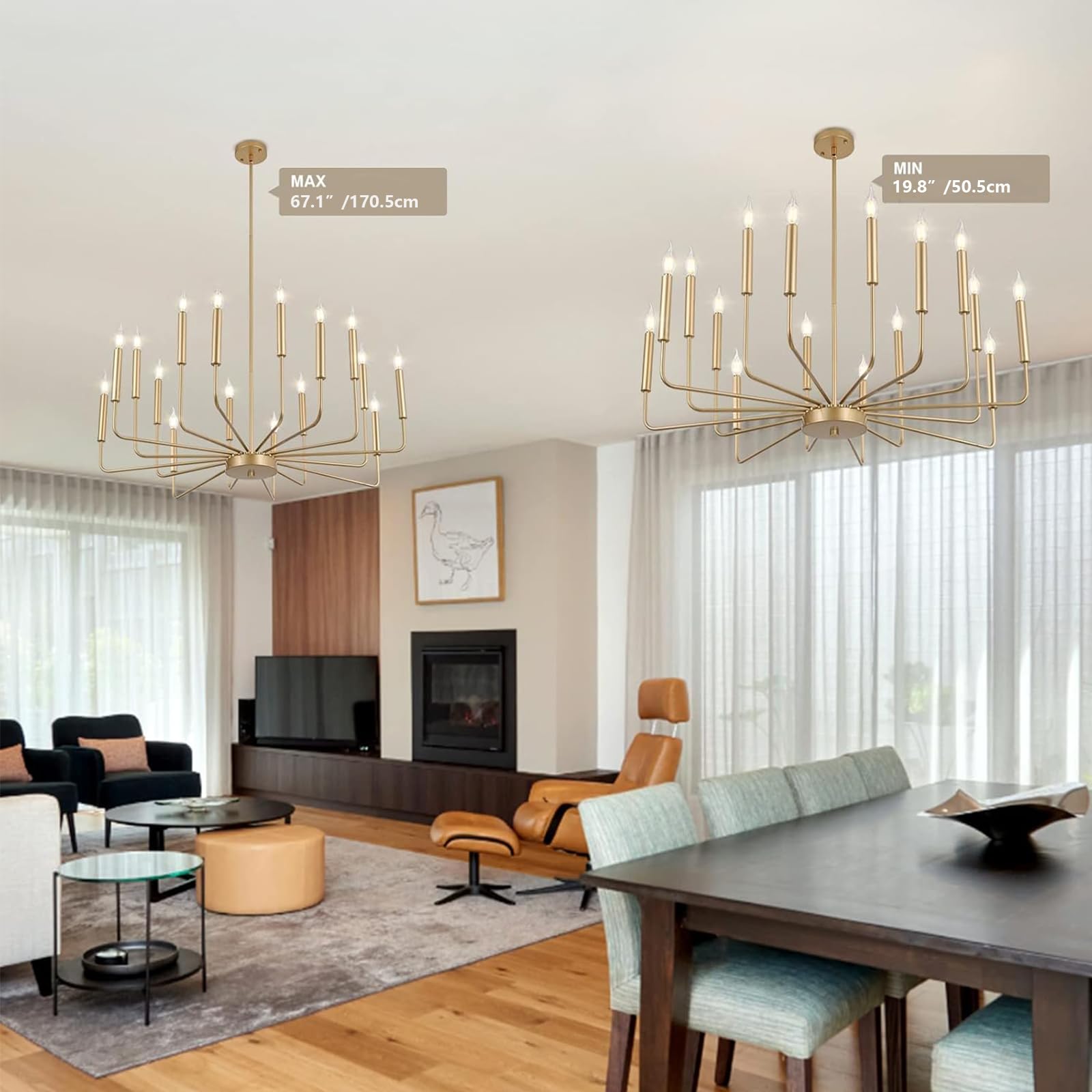 Woknos Modern Gold Farmhouse Chandeliers, 16-Light Industrial Metal Chandelier Lighting, Classic Candle Hanging Pendant Light Fi