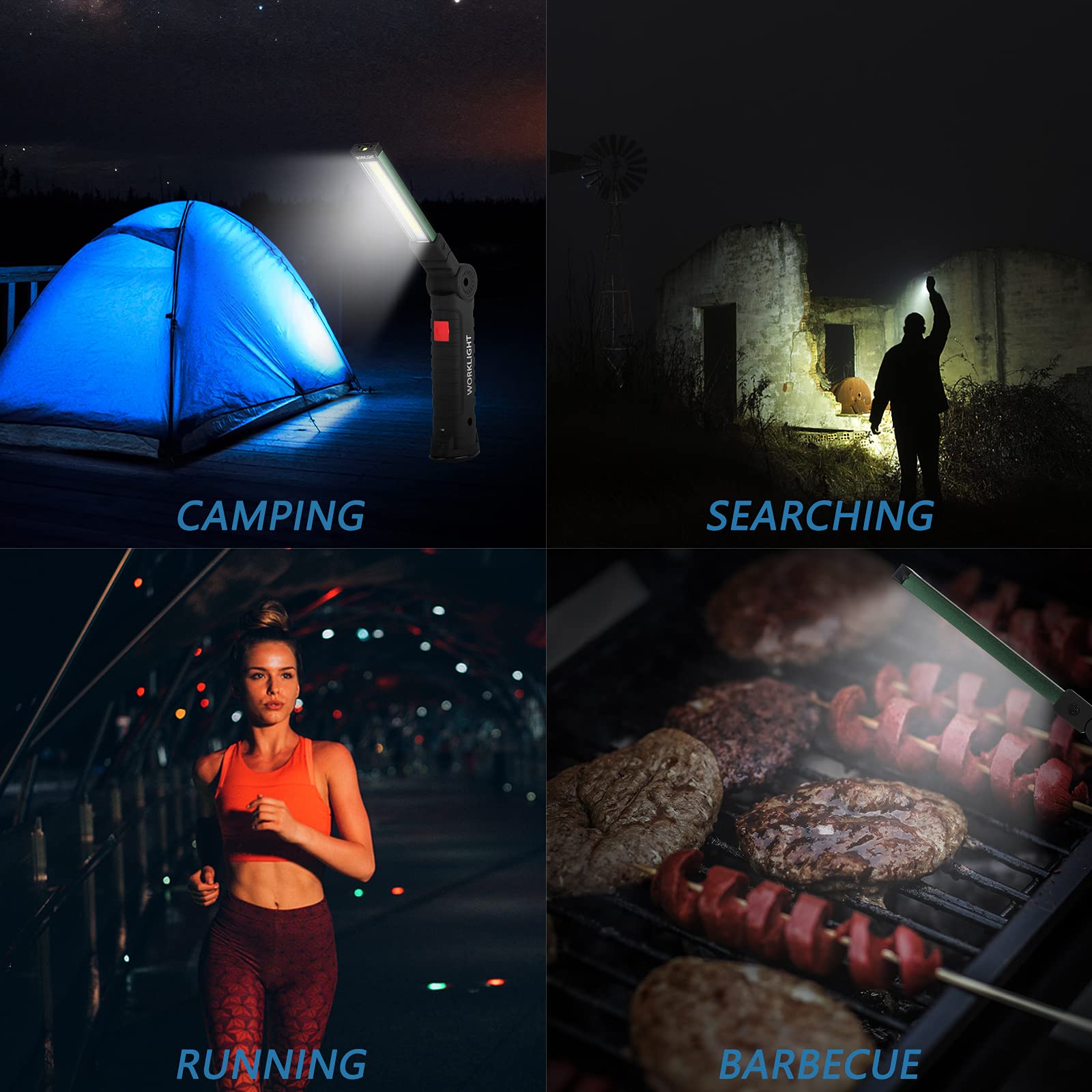 Vagocom 4 Pack LED Rechargeable Work Lights, Flashlight Hand Tools Mens Dad Birthday Gift Magnetic Worklight,360Rotate 5 Modes P