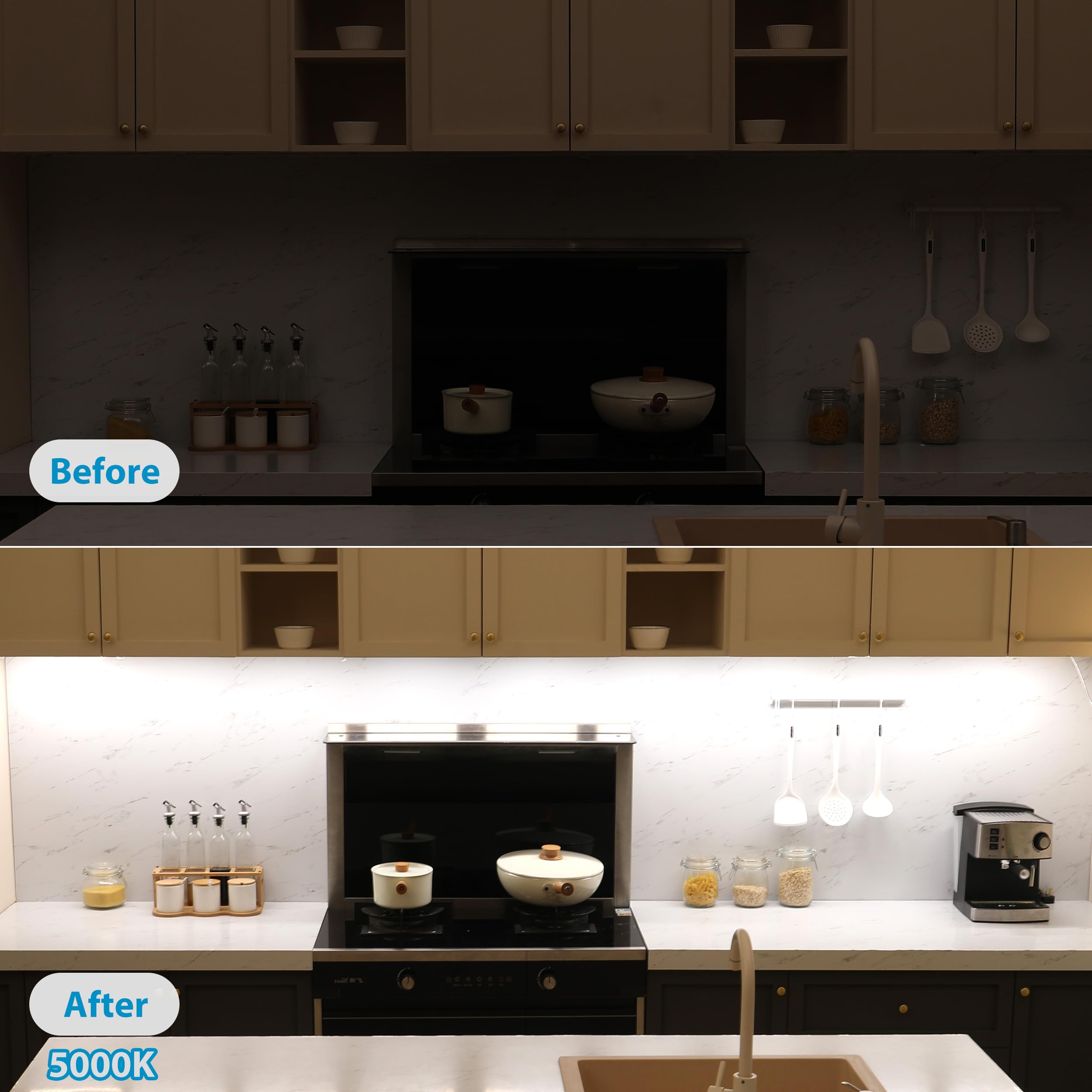 Litever LED Under Cabinet Lights, 6 pcs 12" Dimmable Light Strip Bars, Daylight 5000K, Linkable for Kitchen and Closet Lighting