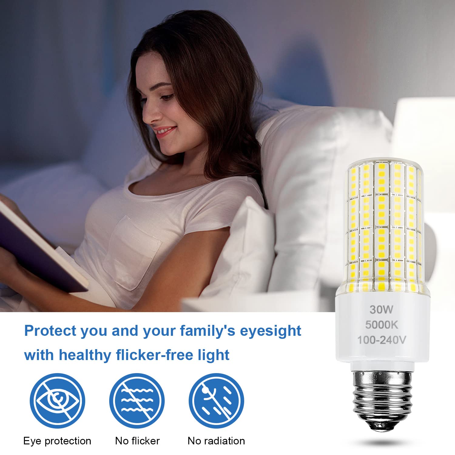 RIUVAO 2 Pack LED Light Bulb, 250W Equivalent, 3750 Lumen, 5000K Cool Daylight, E26/E27 Base, Waterproof for Indoor/