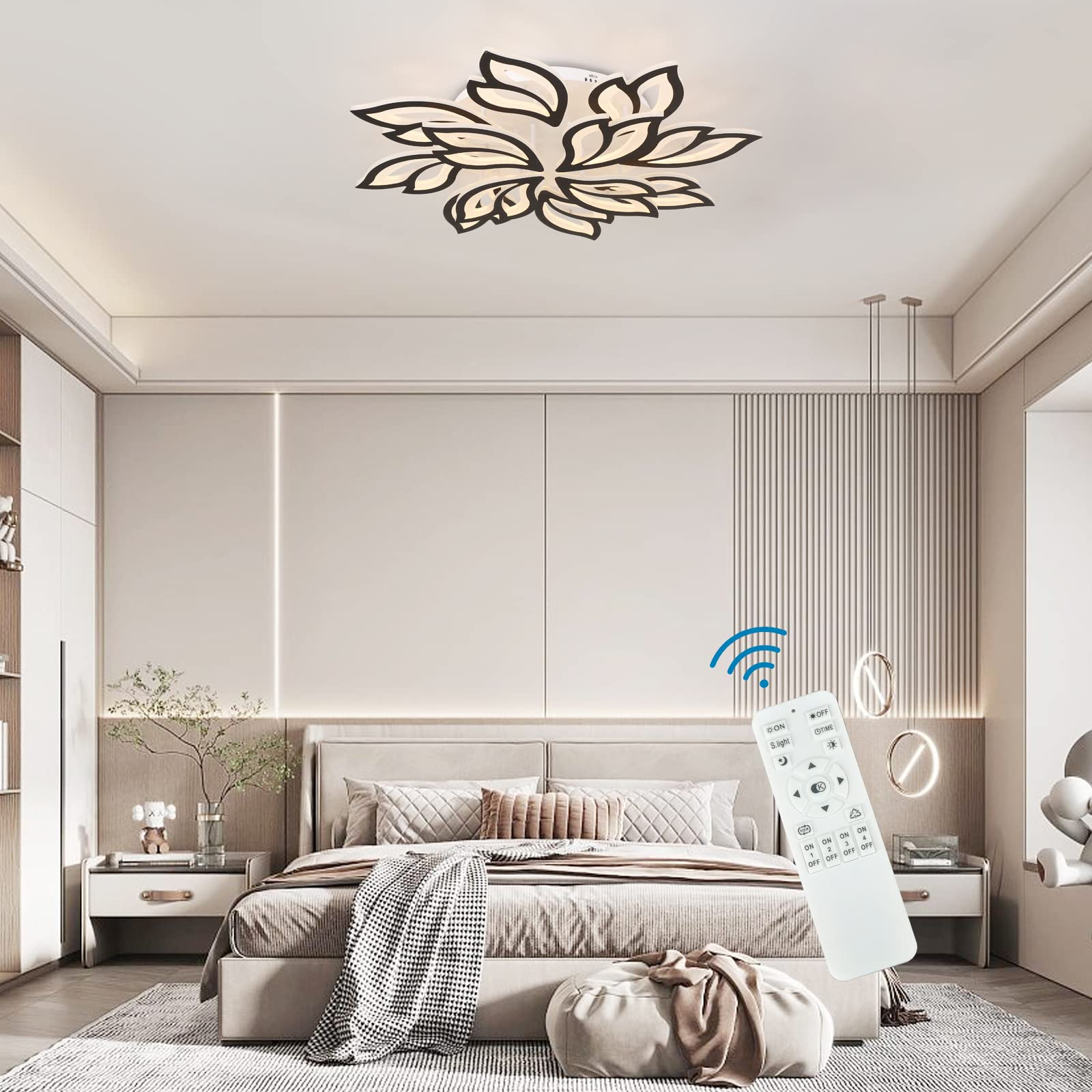 Garwarm Modern Ceiling Light  Dimmable Led Flower Flush Mount Ceiling Lamp  90W Acrylic Petals Ceiling Chandelier Lighting Fixture With Remote Control For Living Room Bedroom Dining Room (Black)