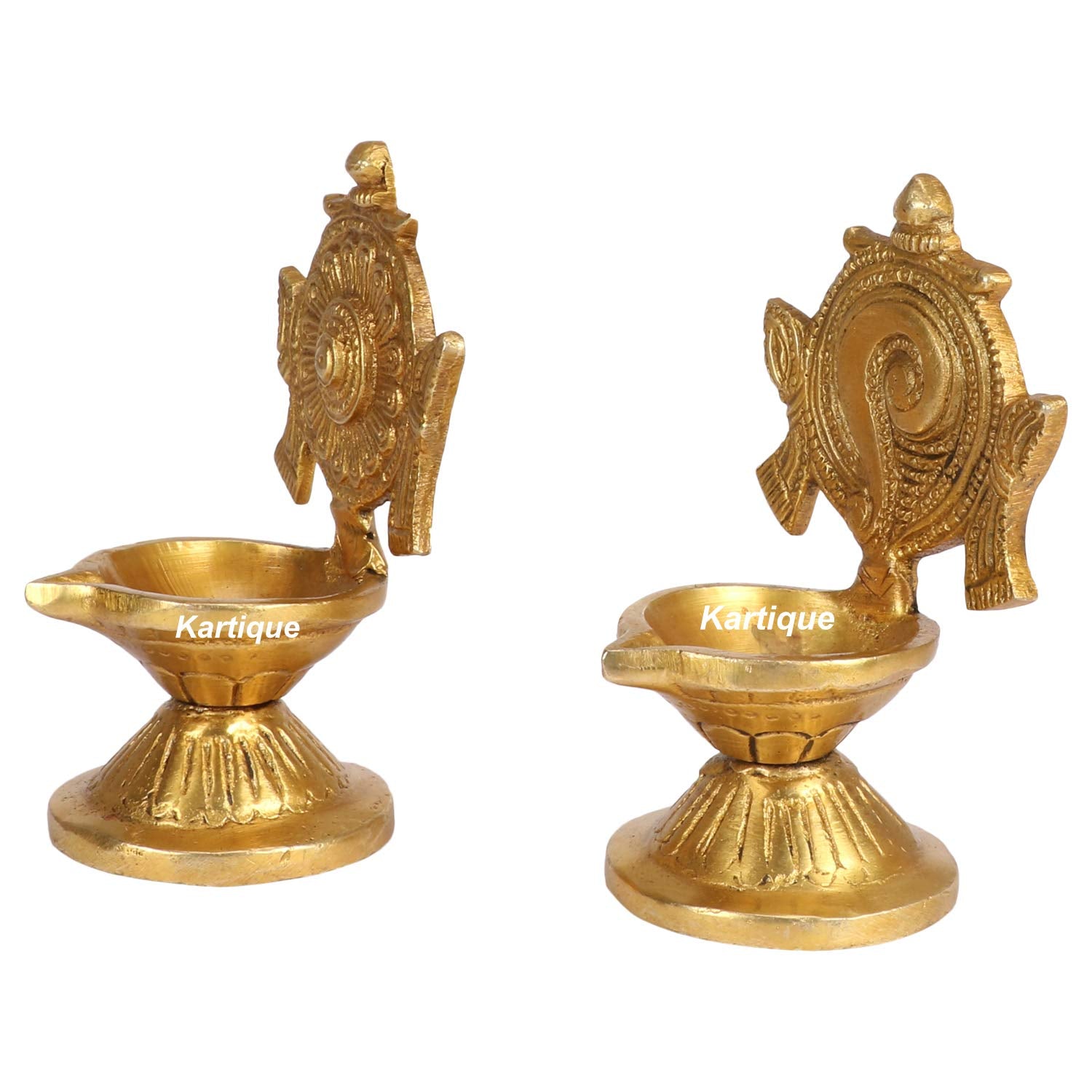 Kartique Brass Shankha-Chakra Arti Diya (Gold_2.2 Inch X 2.2 Inch X 4.2 Inch)