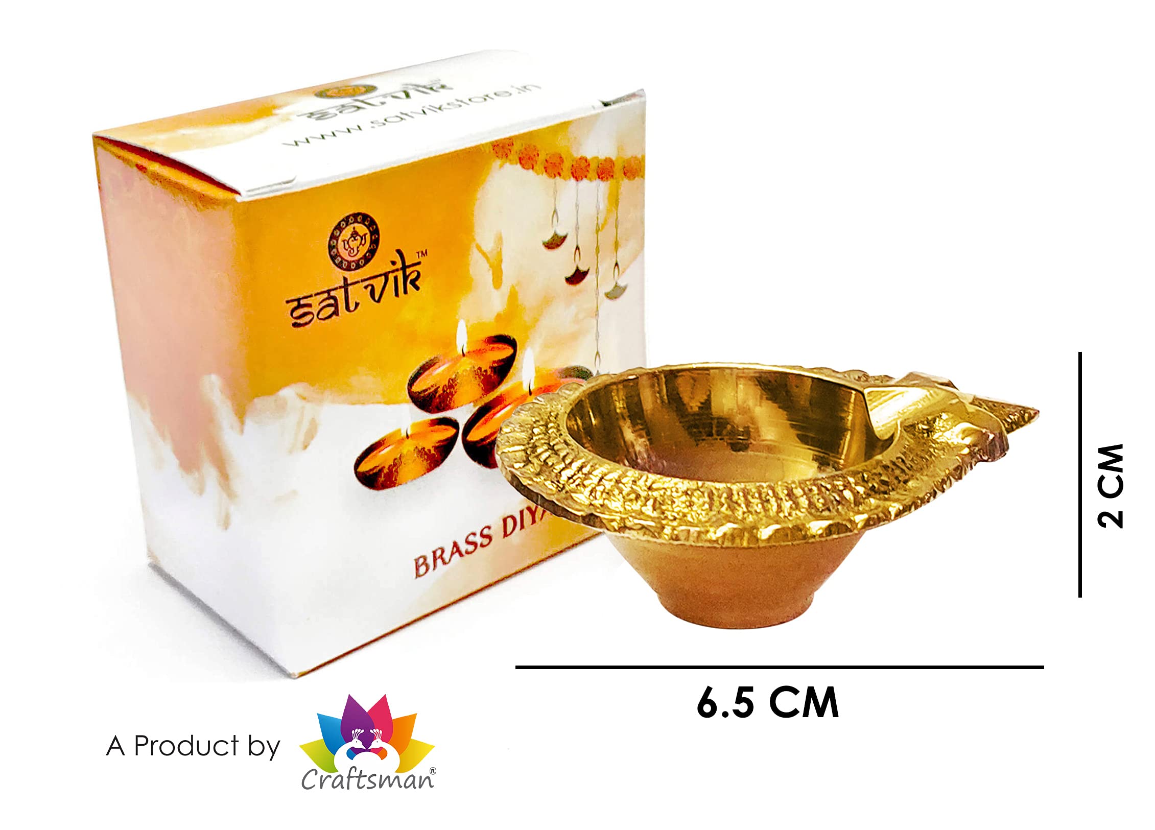 100% Pure Virgin Brass Diwali Diya Indian Pooja Oil Lamp - Golden Engraved Design 2.8 Inch. Deepawali Diya/Tea Light Holder/Chri