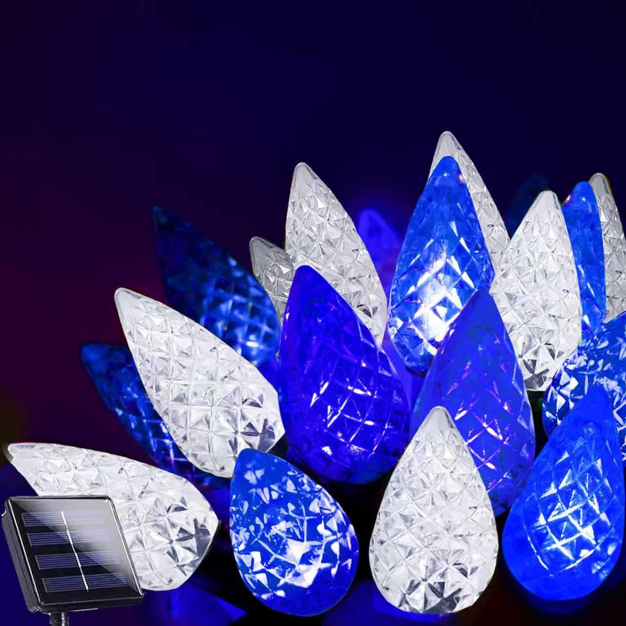 C6 Solar Christmas Lights Outdoor  50 Led 16Ft Christmas Decorations Outdoor Waterproof  Solar String Lights For Outside With 8 Modes  Fairy Twinkle Light For Tree Garden Xmas Decor (White And Blue)