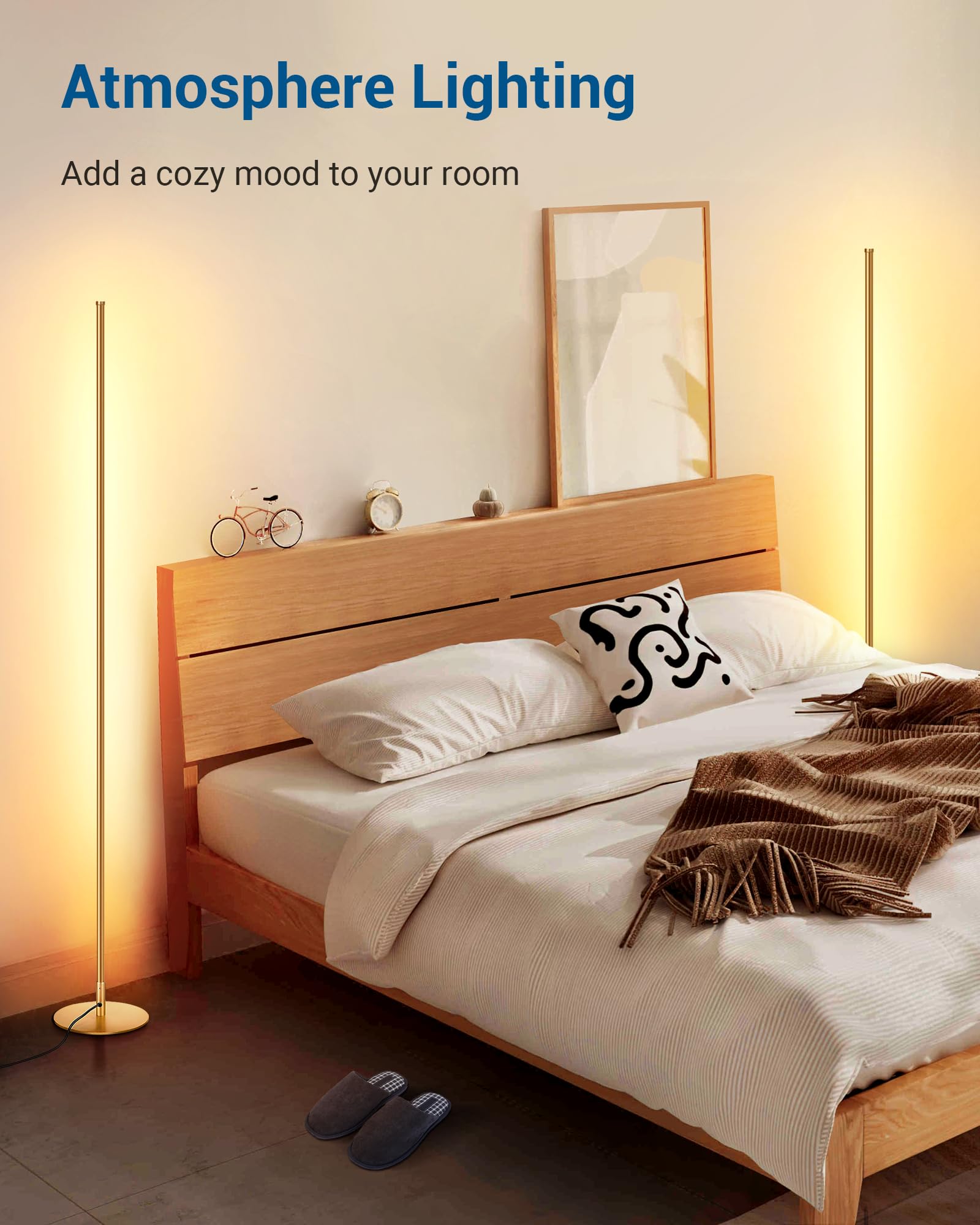 DEWENWILS Modern LED Floor Lamp, 57.5" Minimalist Design, Dimmable, Gold Metal, Perfect for Living Room, Bedroom, Office, 3000K Warm Light