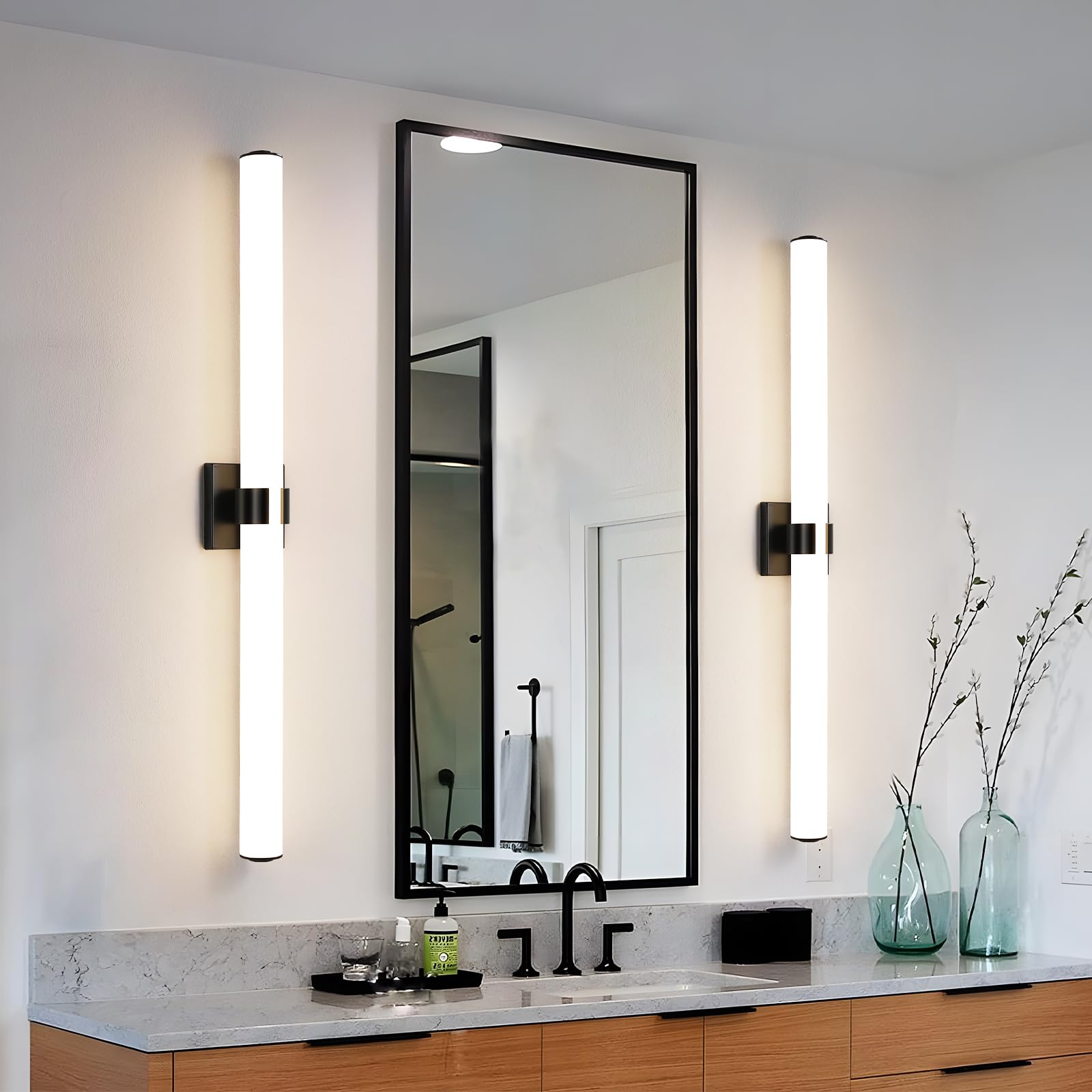Aijiasi Bathroom Vanity Light - 39 Inch Black Bathroom Lighting Fixtures Over Mirror 3000K Dimming Led Vanity Light Bar Modern B