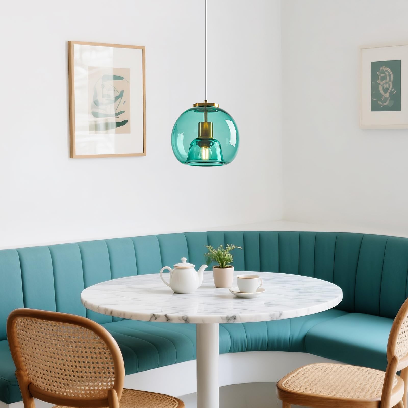 Lbsqj Light Blue Glass Pendant Lights Kitchen Island Gold Hanging Light Fixture Glass Globe Pendant Light Modern Pendant Lighting For Kitchen Island Bedroom Dining Room (7.87  1 Pack)