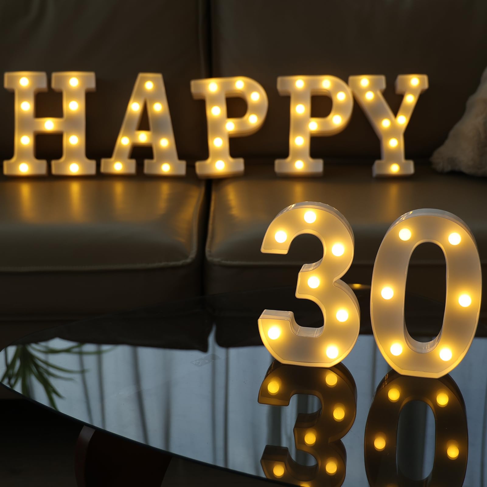 IFDGCTK Decorative LED Number Sign, Lighted Marquee for 30th Birthday, Warm White, Metal, Model IFDGCTK