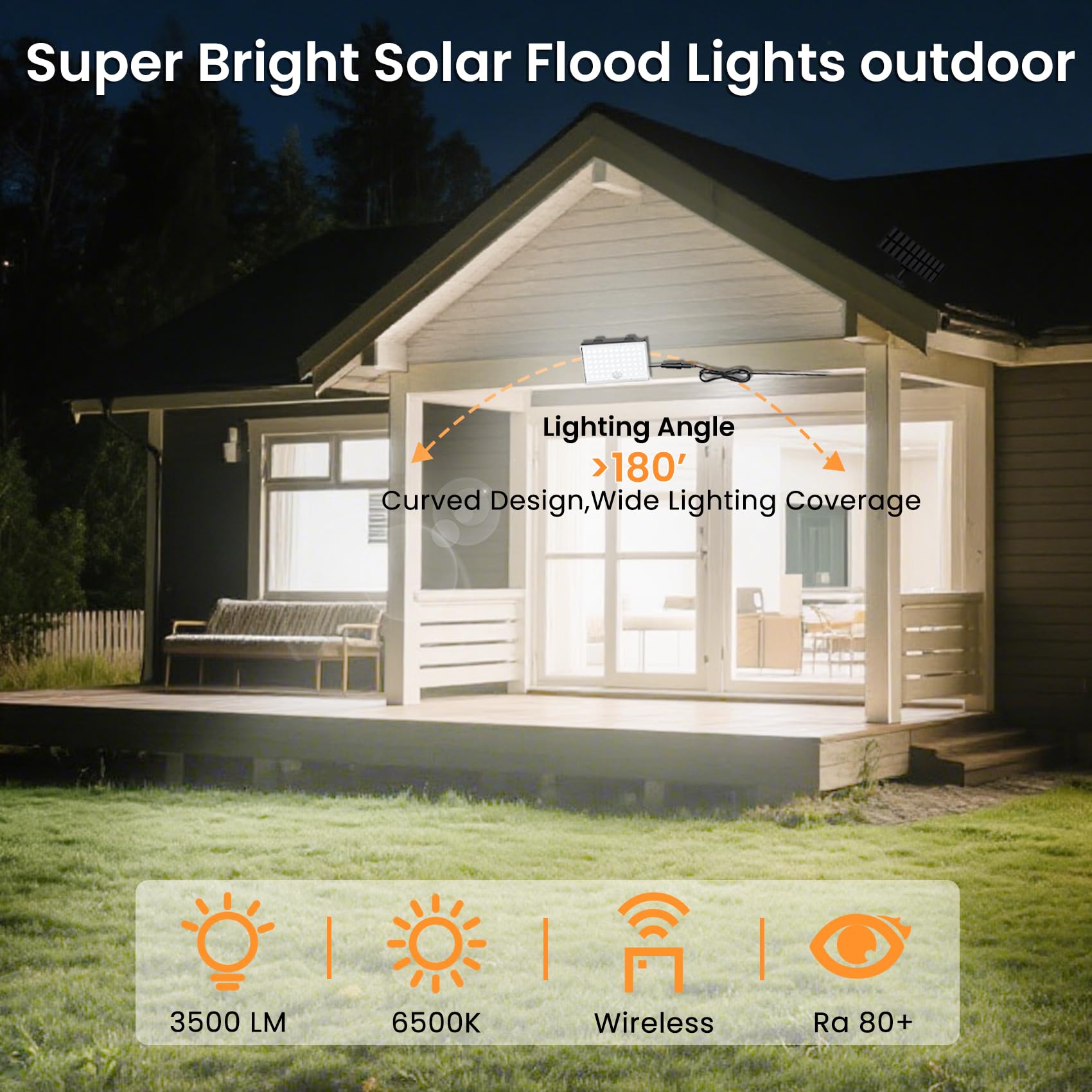LumiZen Solar Outdoor Lights, 3800LM LED Flood Lights, Remote Control, 3 Modes, 3 Pack, Model FTT-001, Solar Powered, for Patio, Yard, Garage