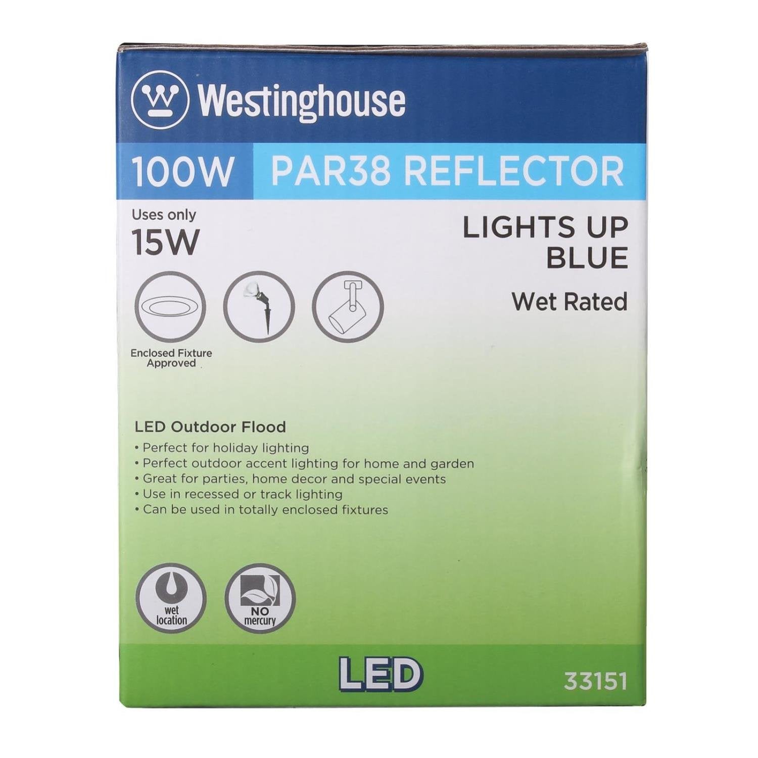 Westinghouse 3315120 100-Watt Equivalent Par38 Flood Outdoor Weatherproof Led Light Bulb With Medium Base (6), Six Pack Blue 331