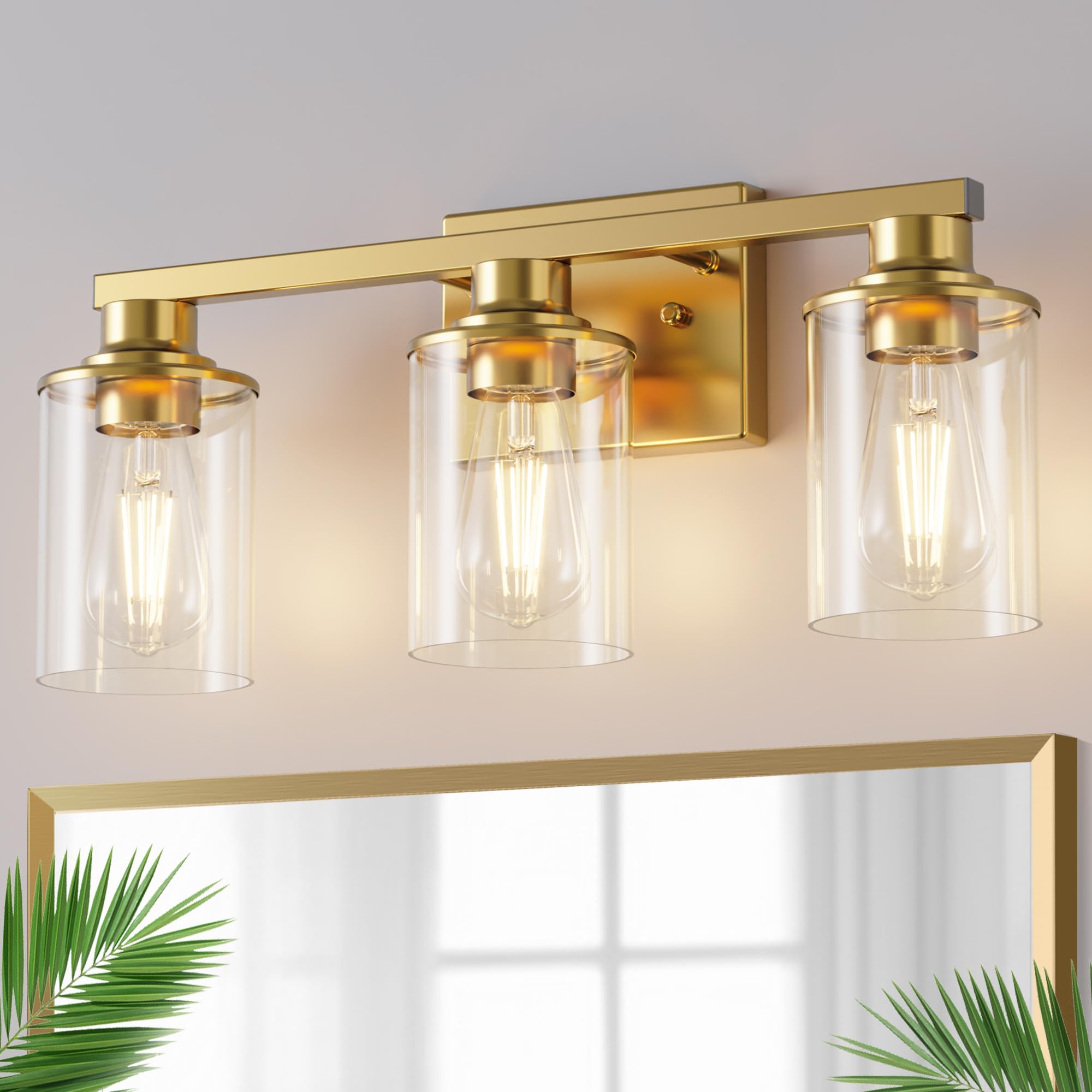 Doresshop 20 Inch Bathroom Light Fixtures  3-Light Gold Bathroom Lighting Fixtures Over Mirror With Clear Glass Shade  Vanity Lights For Living Room Bedroom  Etl Listed