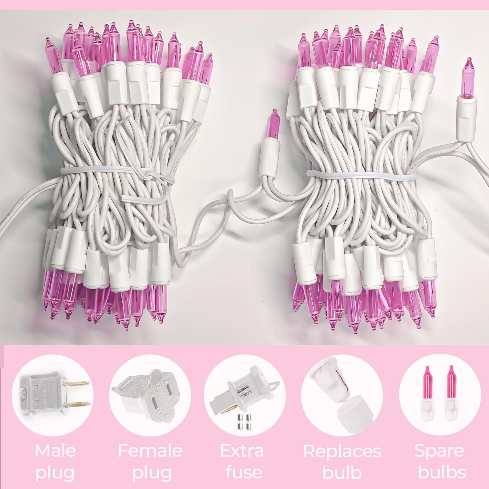 Yiaht 100 Count Pink Lights for Valentine's Day Decorations 20ft Mini Christmas String Lights White Wire Incandescent Bulb Water