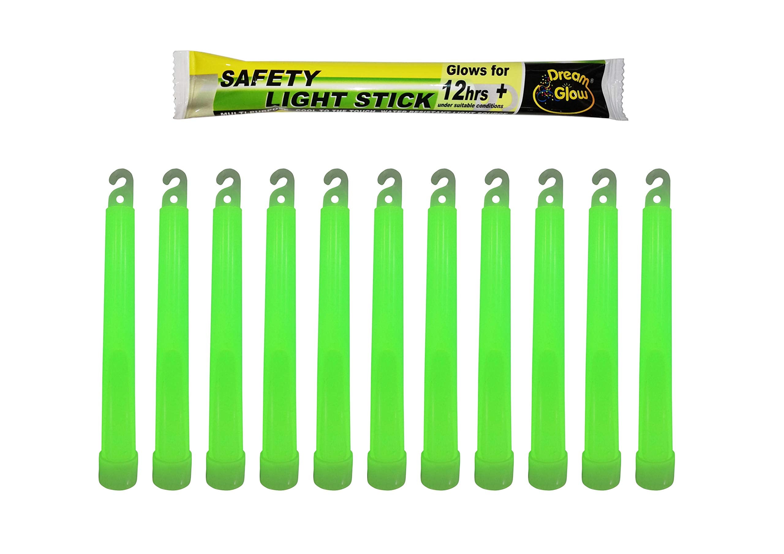 Dream Glow 12 Industrial Grade Glow Sticks, 6 Ultra Bright Emergency Light, Green, Lasts 12+ Hours, Perfect For Camping & Survival Kits