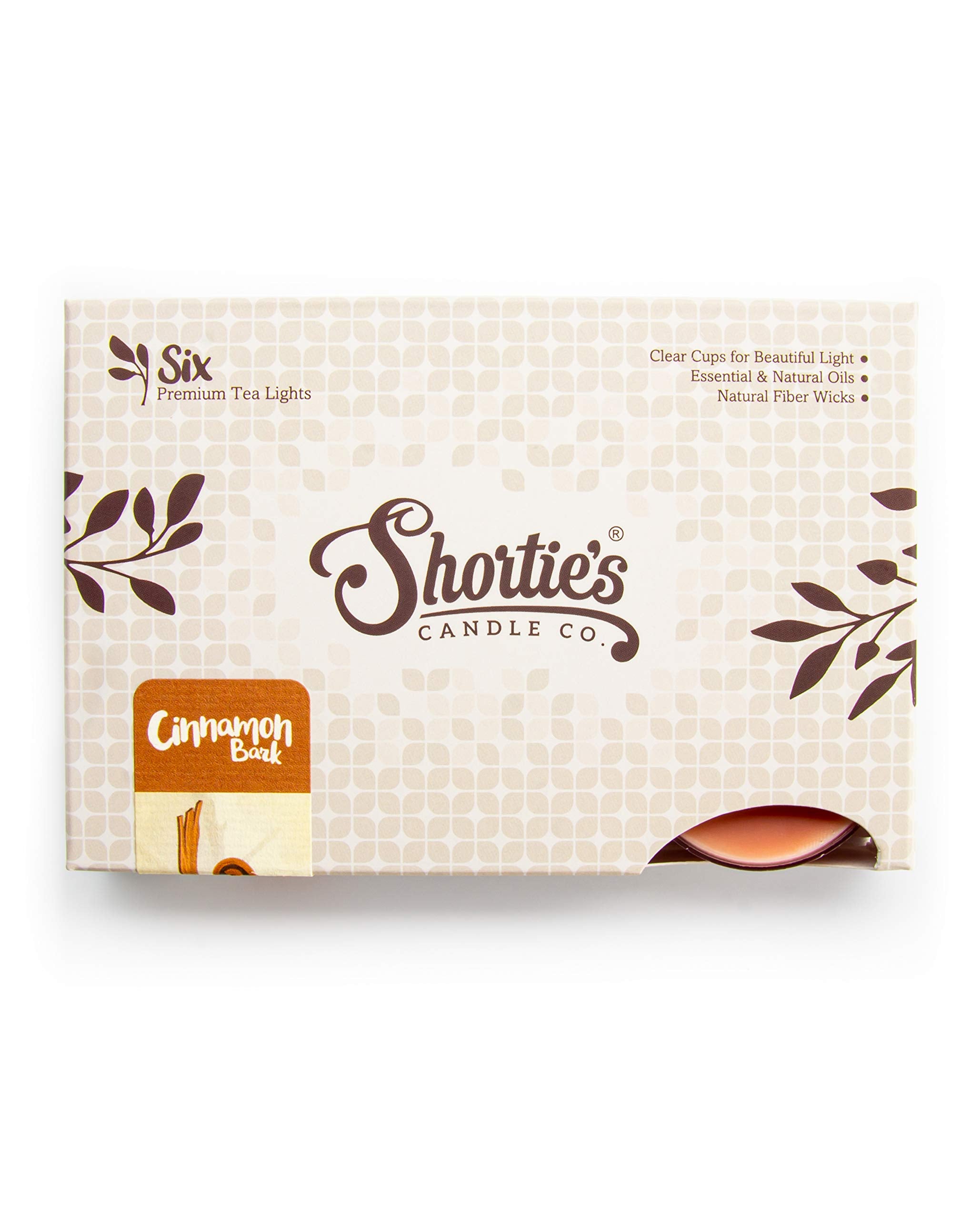 Shortie's Candle Company Cinnamon Bark Tealight Candles - 6 Brown Paraffin Wax Tea Lights - Highly Scented with Essential Oils