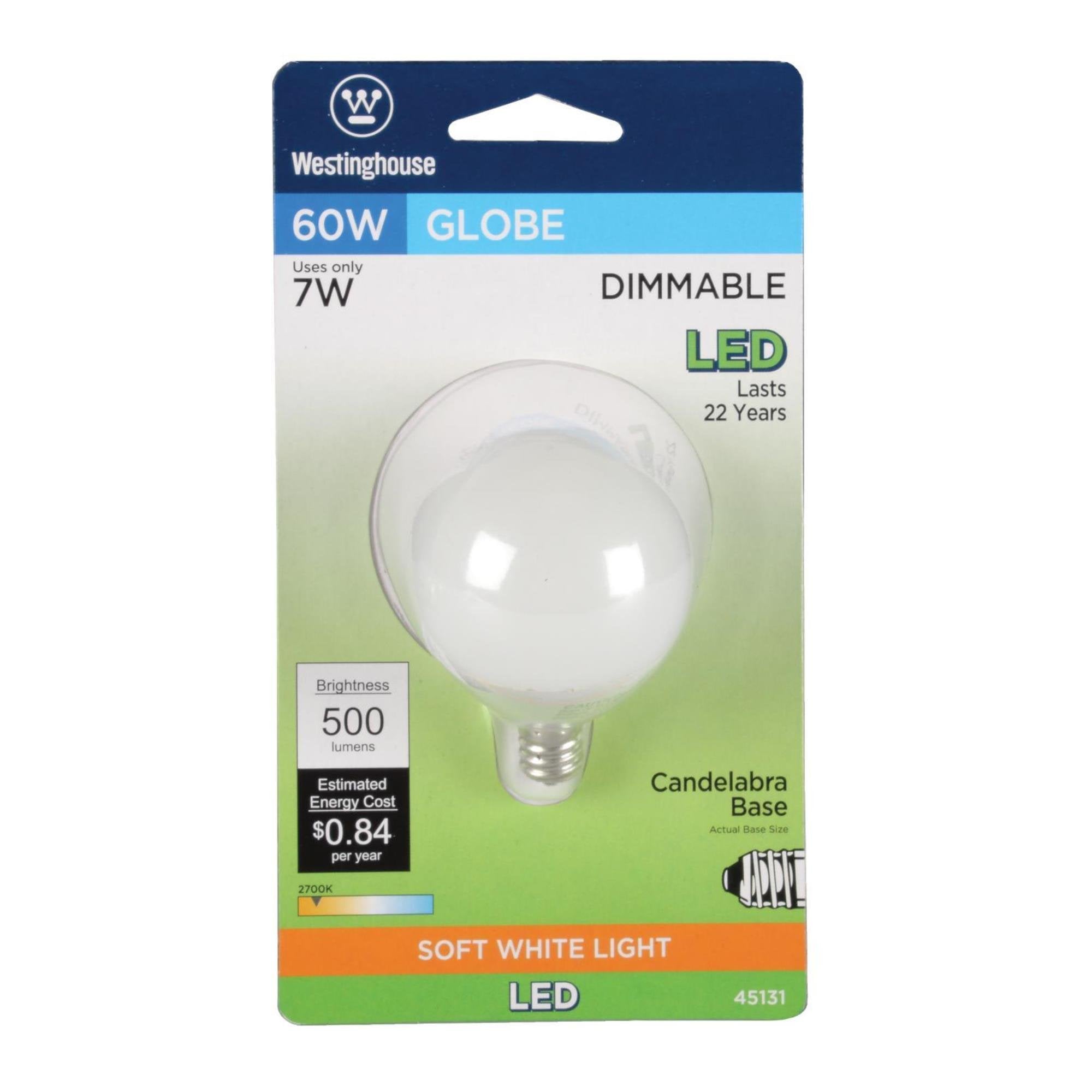 Westinghouse 4513120 60W Equivalent G16-1/2 Dimmable Soft White Led Light Bulb With Candelabra, 4 Count (Pack Of 1)