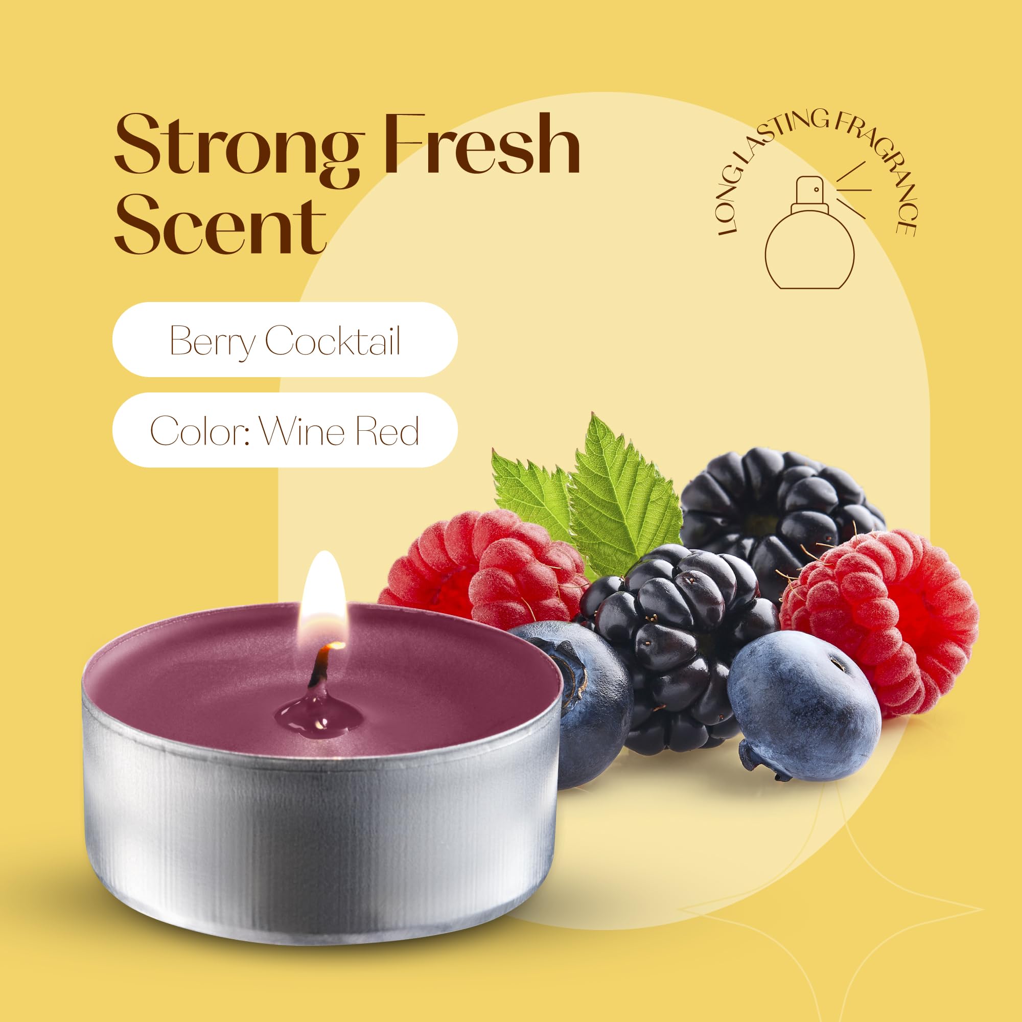 Wine Red Scented Tealight Candles - 12 Scented Tea Lights Candles - Red Tea Lights Candles With Long Lasting Aromas - Berry Cocktail Fragranced Red Tealight Candles - 4 Hour Burn Time