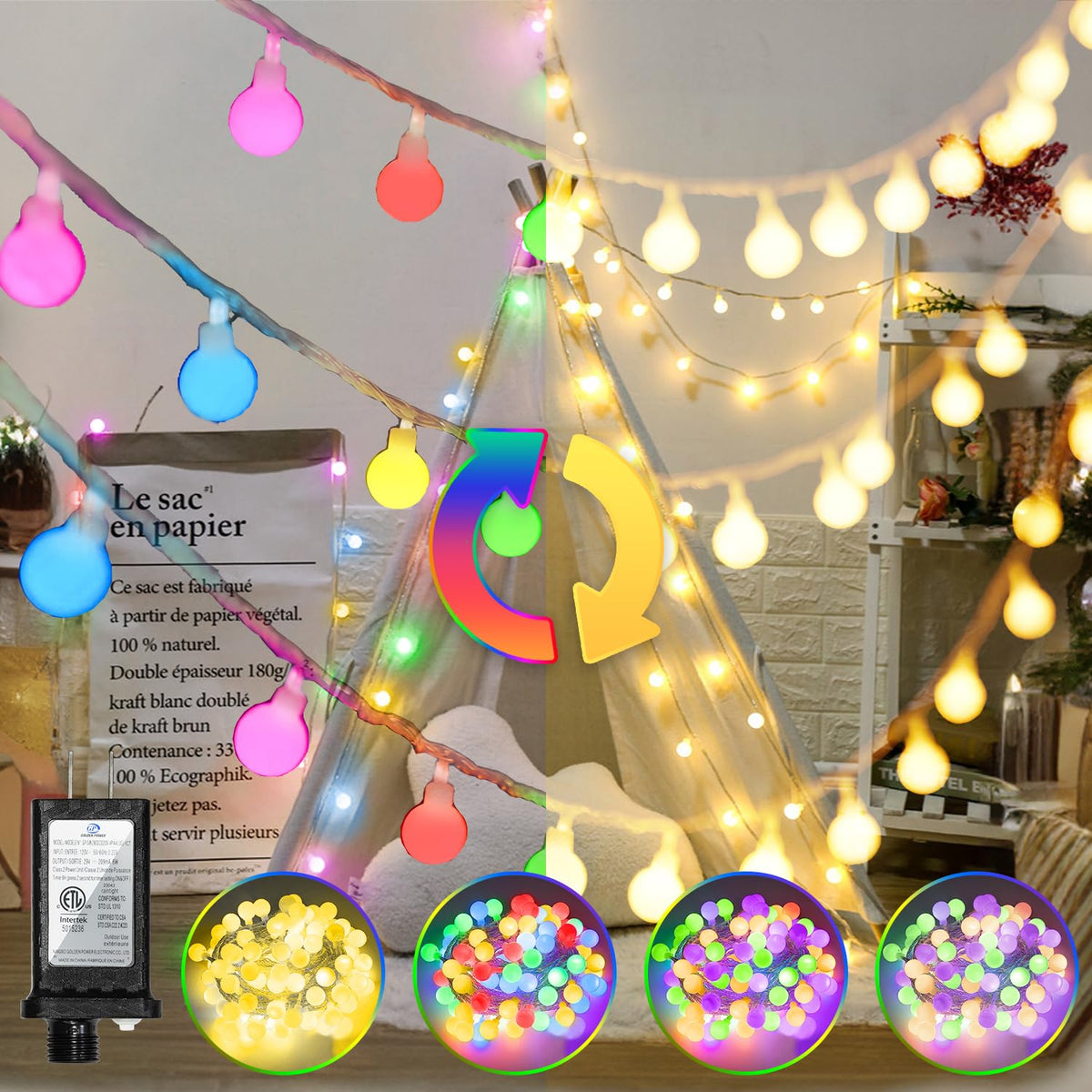 WUXYIYANG 120 LED String Lights 40ft, 9 Lighting Modes Plug in Fairy String Lights for Bedroom Classroom Patio Garden Wedding Pa