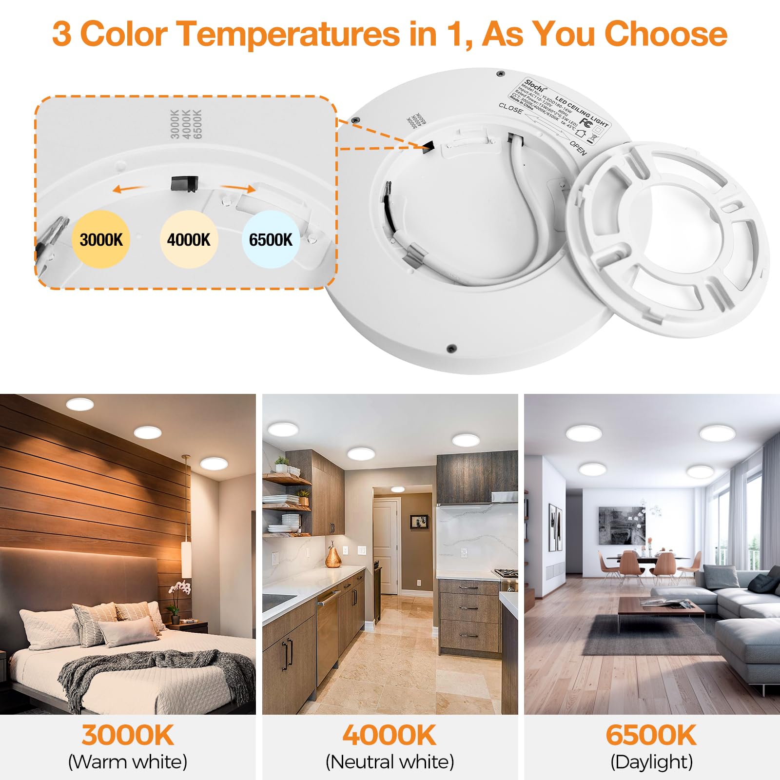 Slochi 6Pack Flush Mount Ceiling Light  7.5Inch Super Slim 3000K-4000K-6500K Led Ceilings Light  Round White Ceiling Light Fixtures For Bedroom Living Room Kitchen Bathroom Hallway Laundry