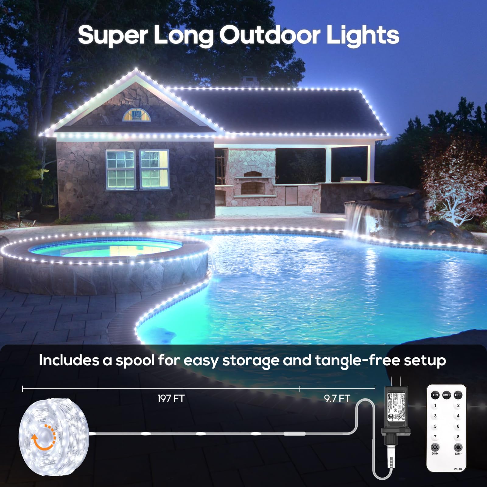 Christmas Twinkle Lights, 206Ft 600 Led Outdoor String Lights, Ip65 Waterproof, 8 Modes, Plug In Timing & Memory Functions, For