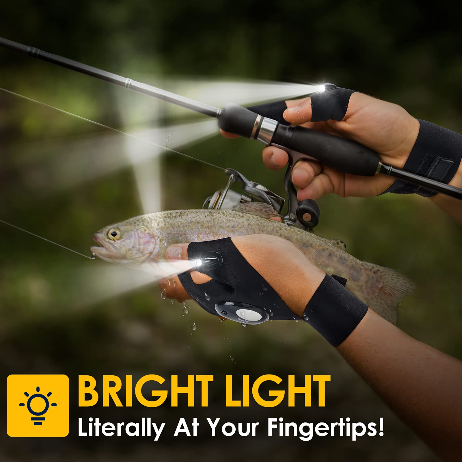 PARIGO LED Flashlight Gloves - Large, Black, Premium Spandex, Finger-less Design, Ideal Gift for Men, Dads, Fishing, Hunting, Camping