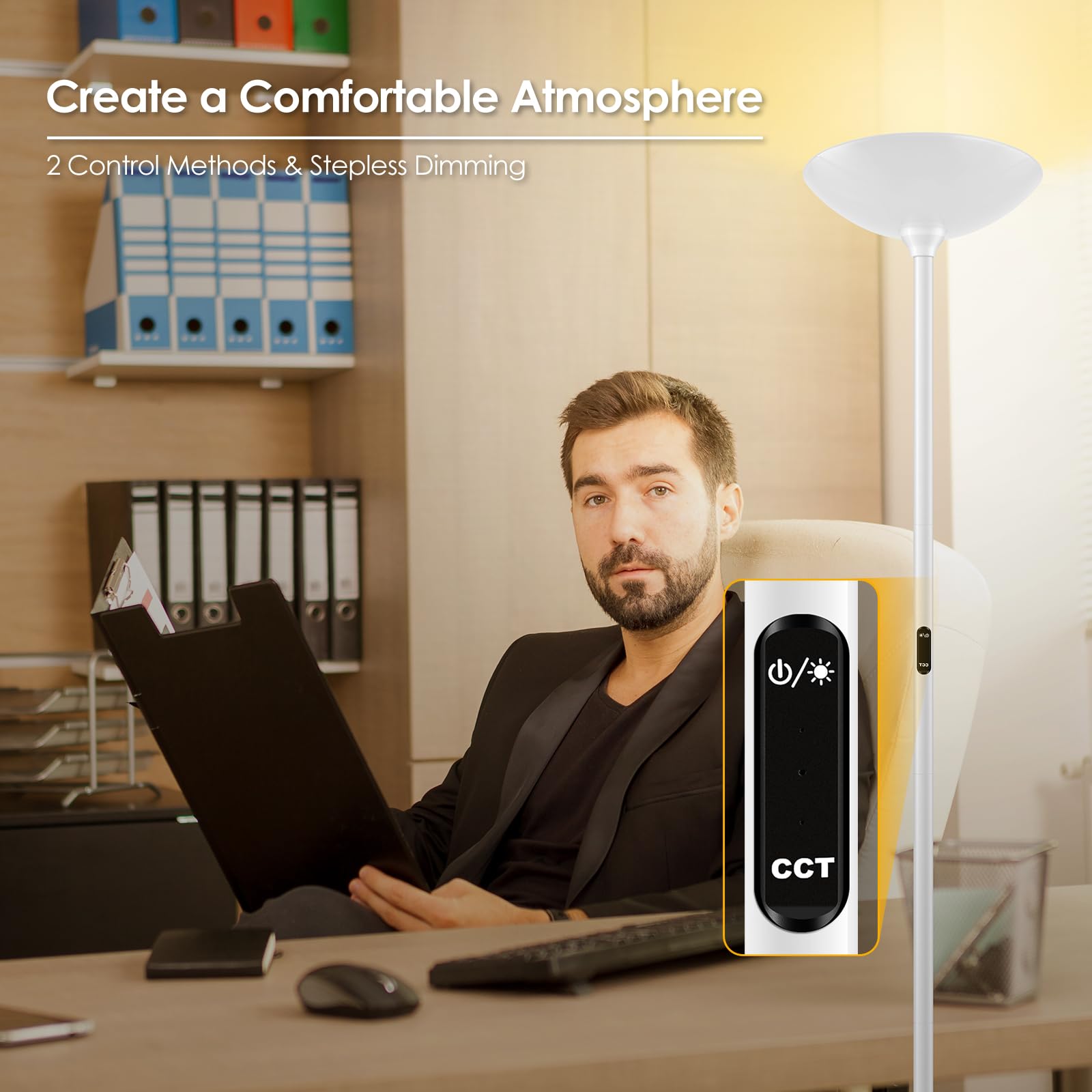 Bricosmocon 30W Dimmable Led Floor Lamp With Remote, 71&quot; Modern Torchiere For Living Room, White