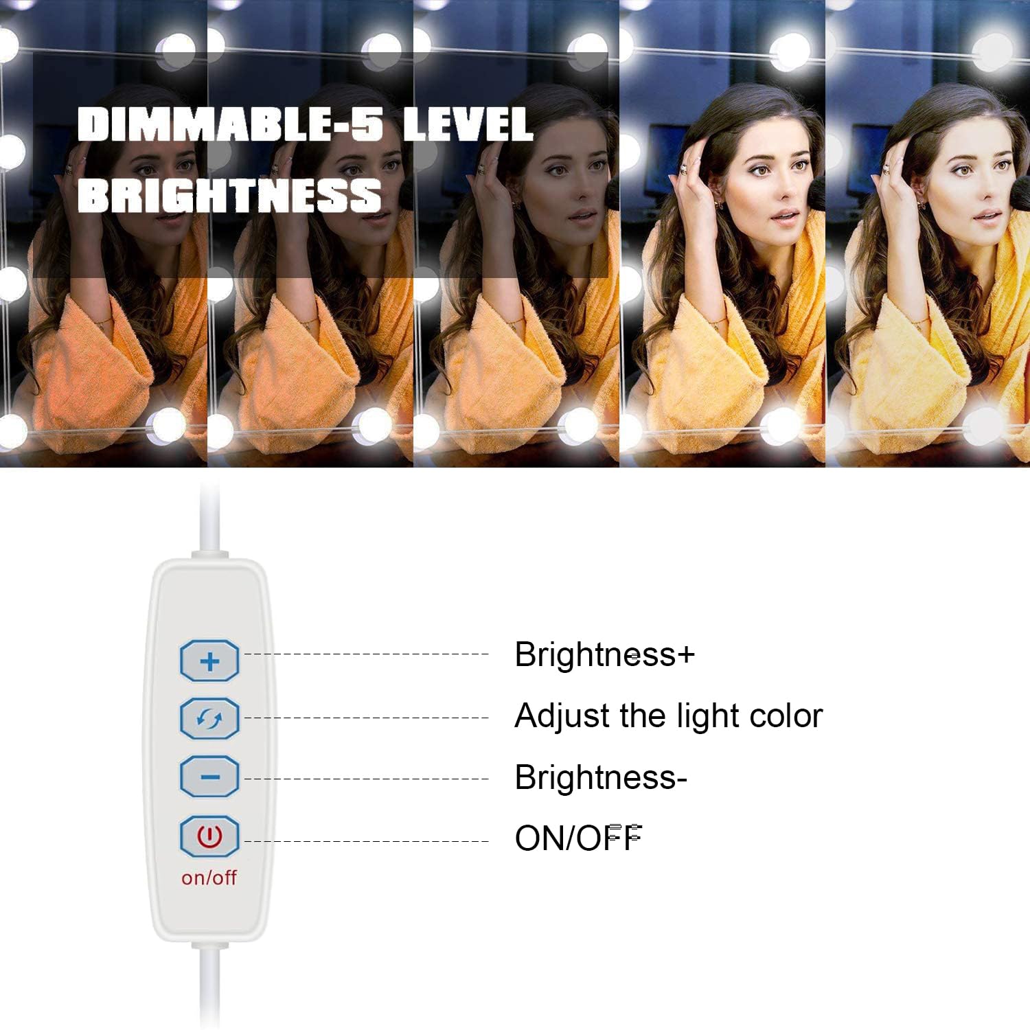 Pretmess Led Vanity Lights For Mirror, Hollywood Style Vanity Lights With 14 Dimmable Bulbs, Adjustable Color & Brightness, Usb