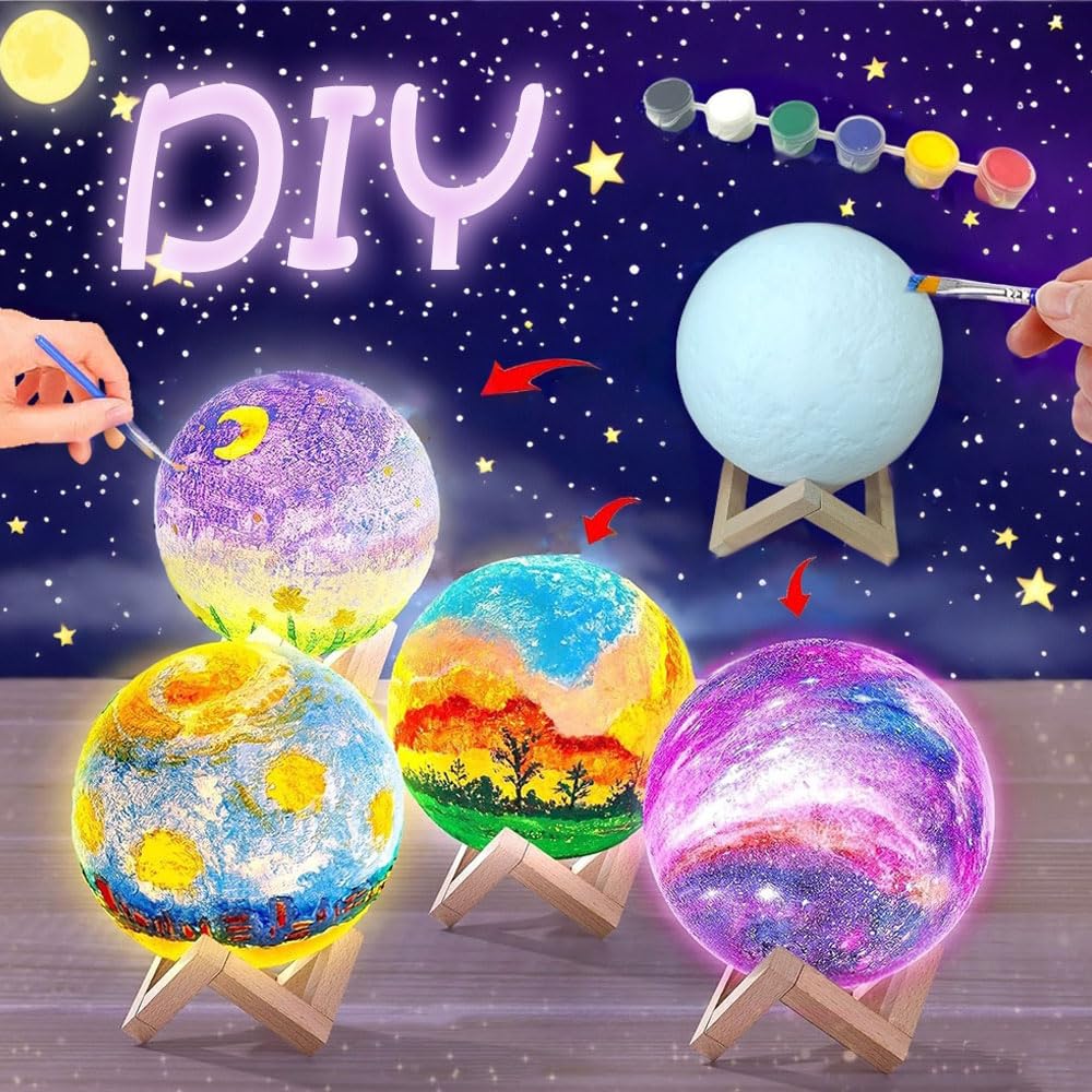 HOLA DIY 3D Moon Night Light Kit - 128 LED Colors, Arts and Crafts Supplies for Kids Ages 6-13, Perfect Birthday Gift
