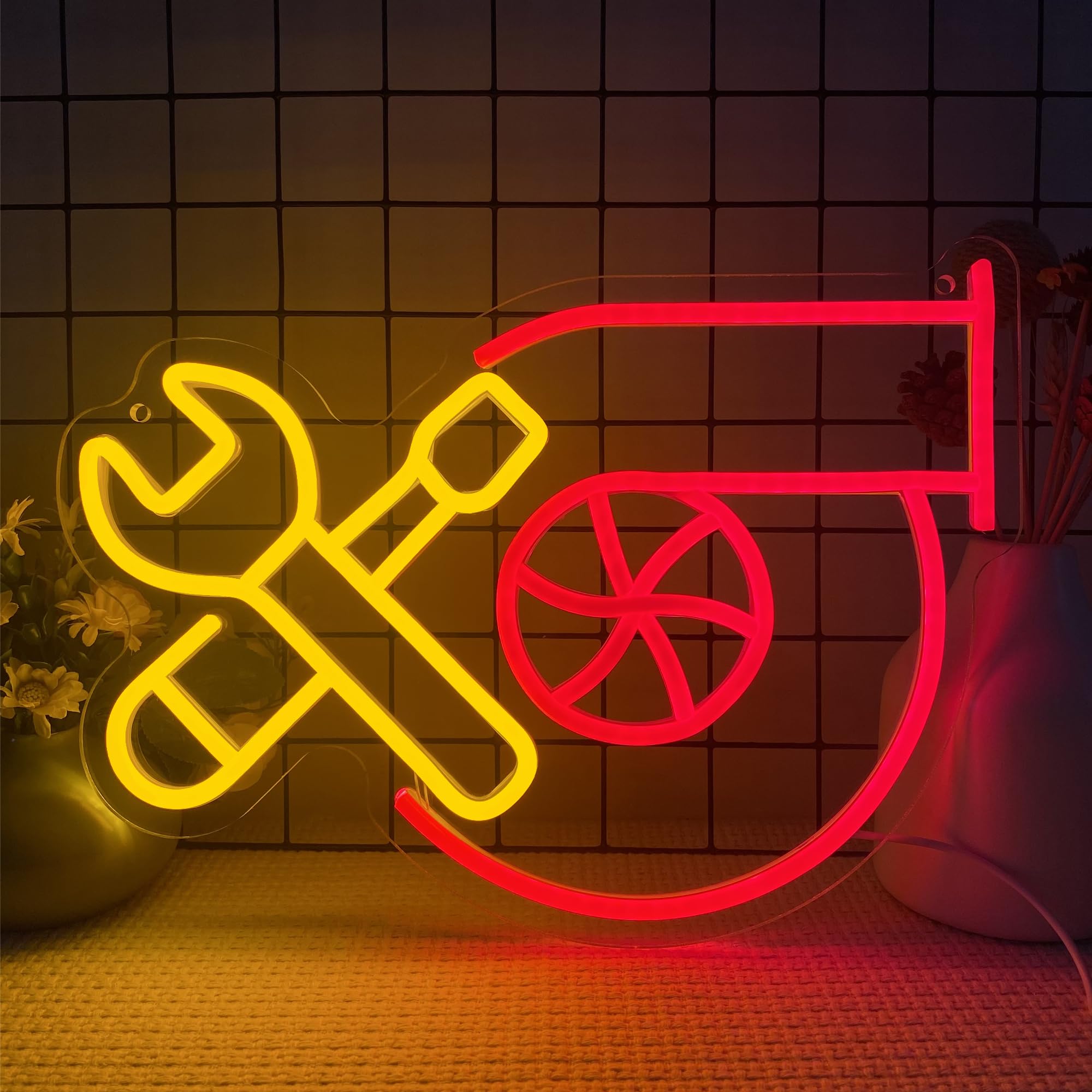 Abooly Turbo Neon Light, Wrench Wall Decor, Acrylic LED Lamp, 14.5x10.6in, Turbo Color, Ideal for Garage, Man Cave, Birthday Gift