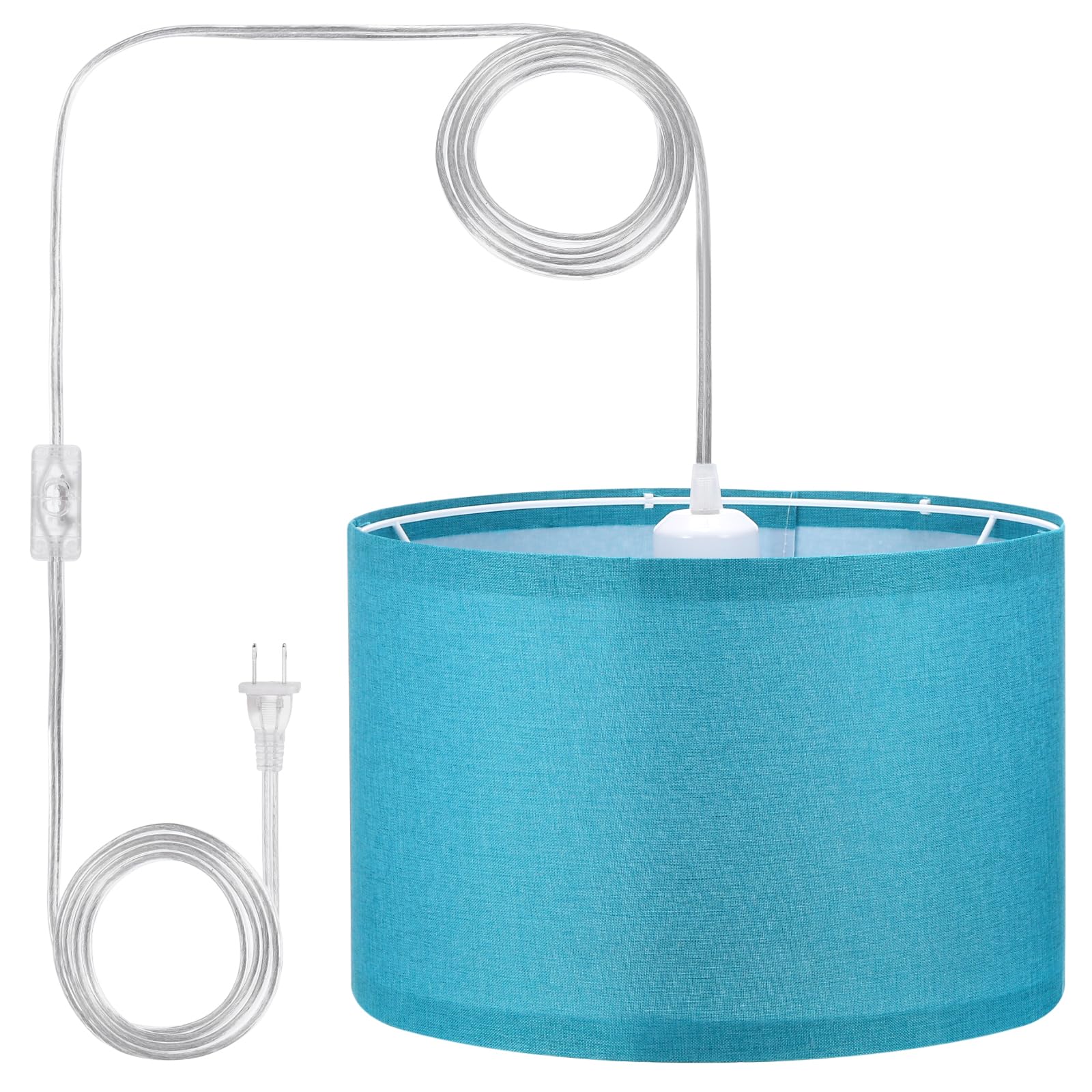 PATIKIL Plug in Pendant Light - 15Ft Rope Cord, Linen Fabric Shade, E26/E27 Socket, Dark Blue for Bedroom Kitchen Living Room