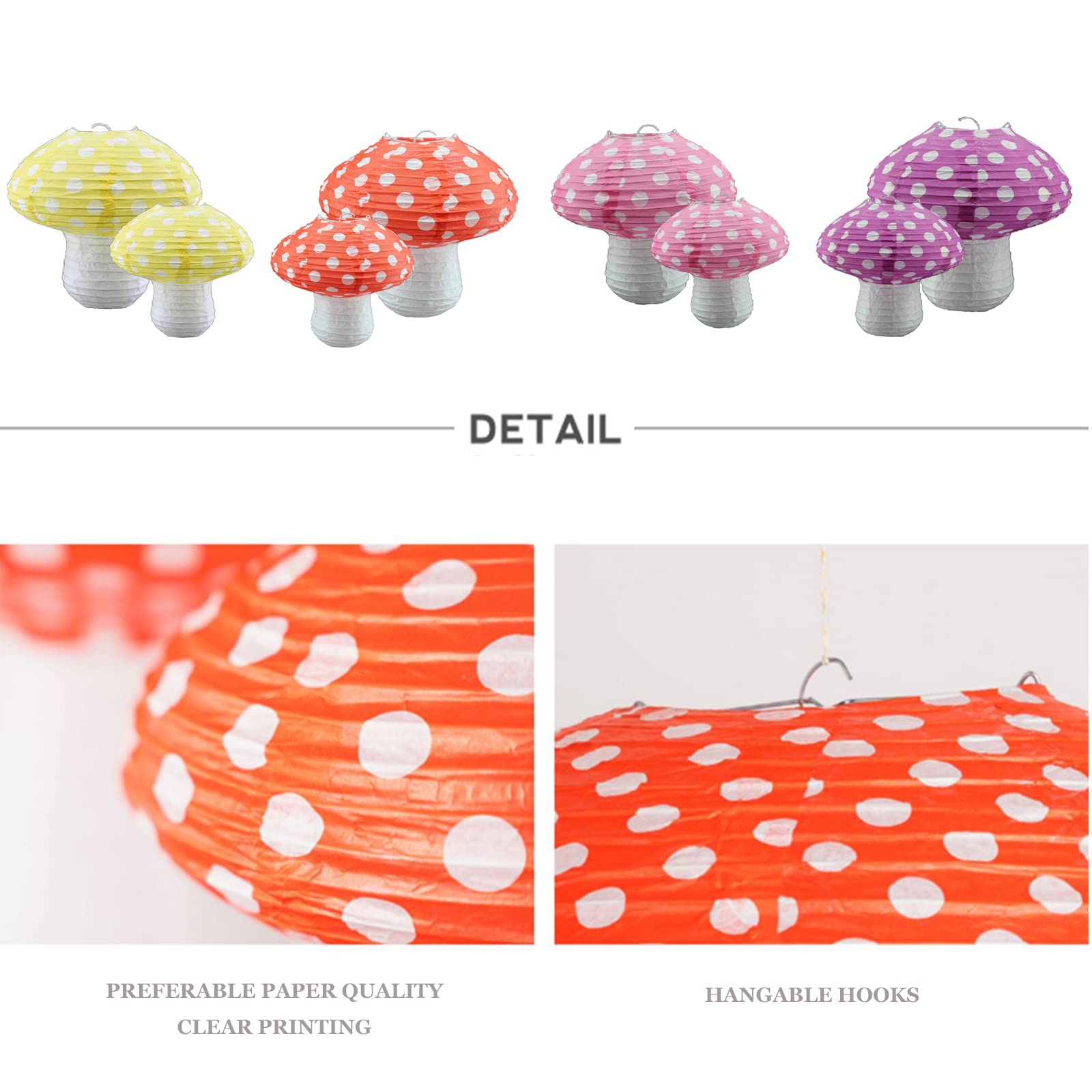 8Pcs Mushroom Shaped Paper Lantern,Forest Jungle Wonderland Themed Party Decor,Mushroom Lantern Hanging 3D Foldable Paper Lanter