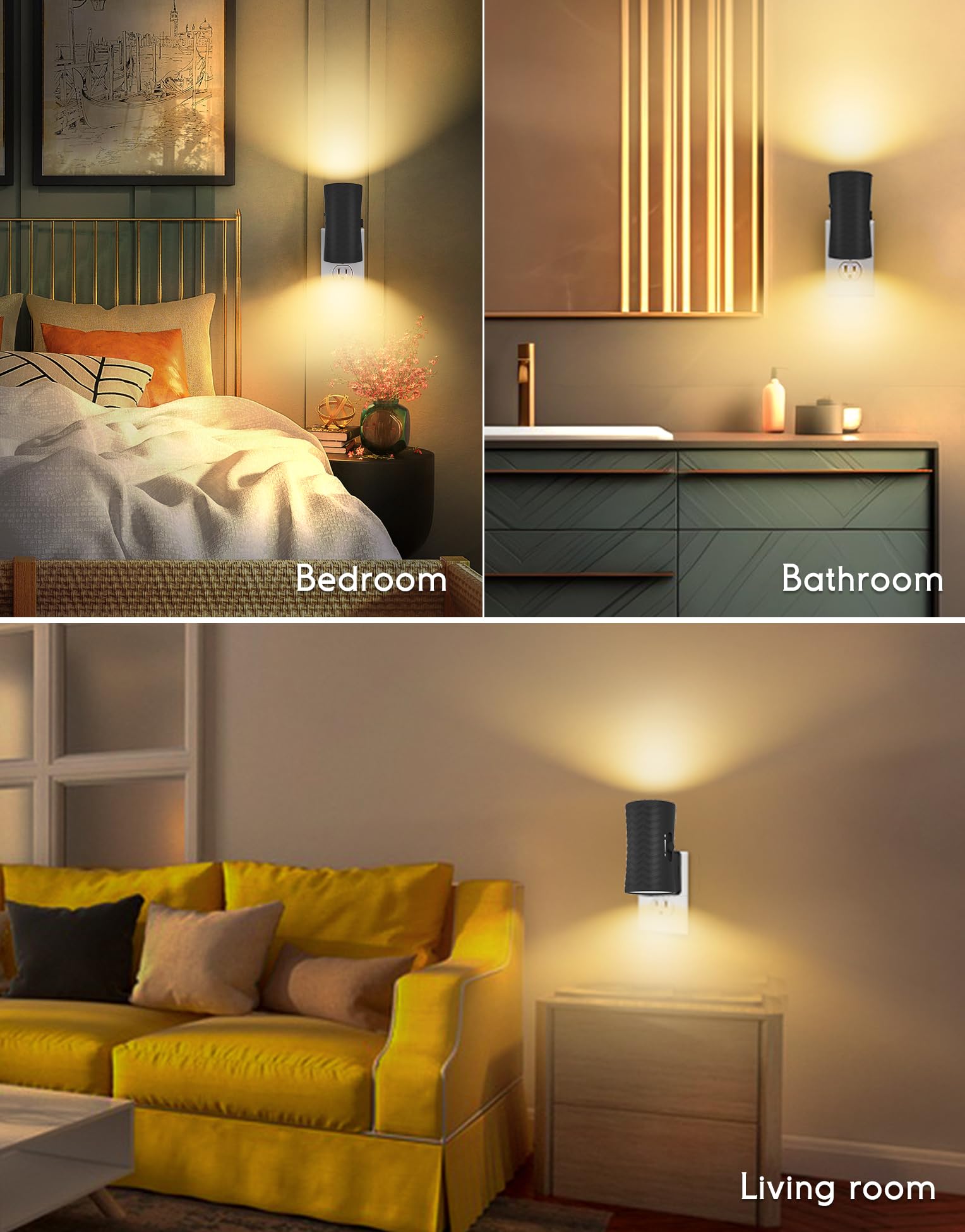 KKUP2U Night Lights, 360° Rotatable Plug-in, Dimmable, 3000K/5000K, Adjustable Brightness, Small, Black, 2 Pack