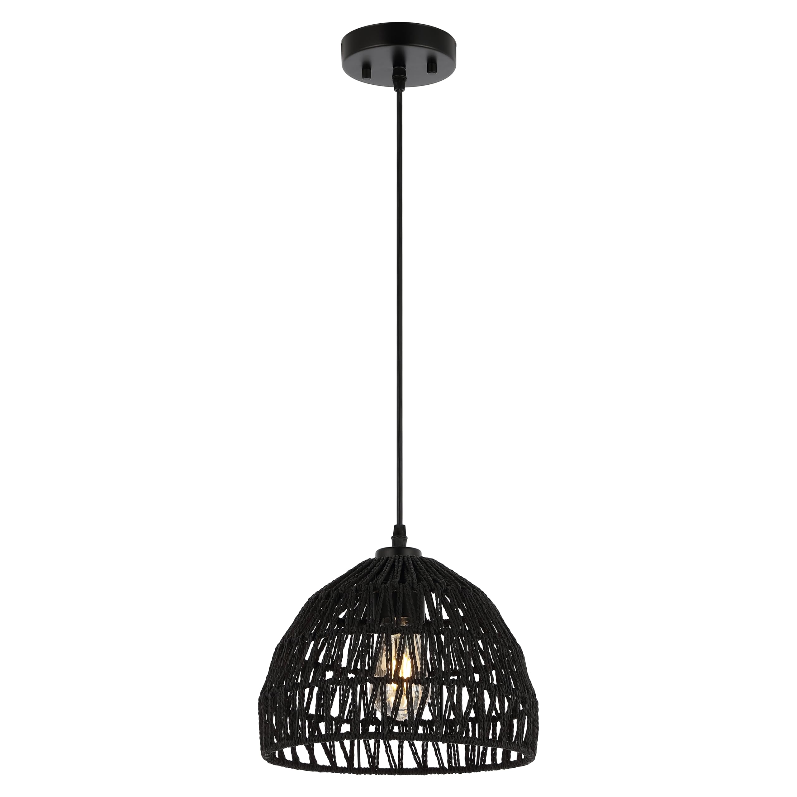 JONATHAN Y 1-Light LED Pendant, Bohemian Modern, Woven Rope/Iron, 10.25in, Black, Model JYL6513B