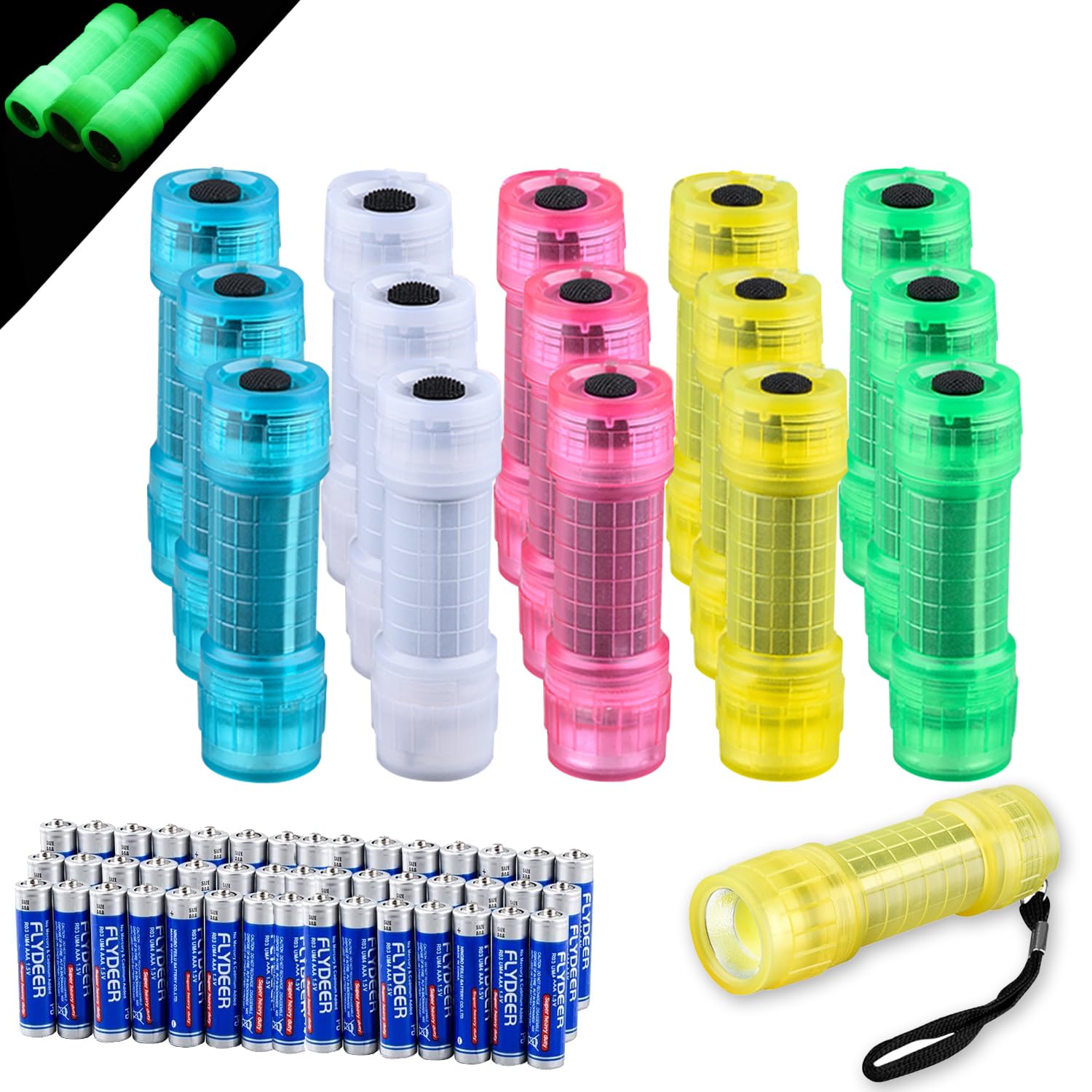 KunHe 15 Pack Glow in Dark Flashlights Mini Flashlight for Kids, Bulk Flashlights with Batteries Included, for Teaching Kids Bir