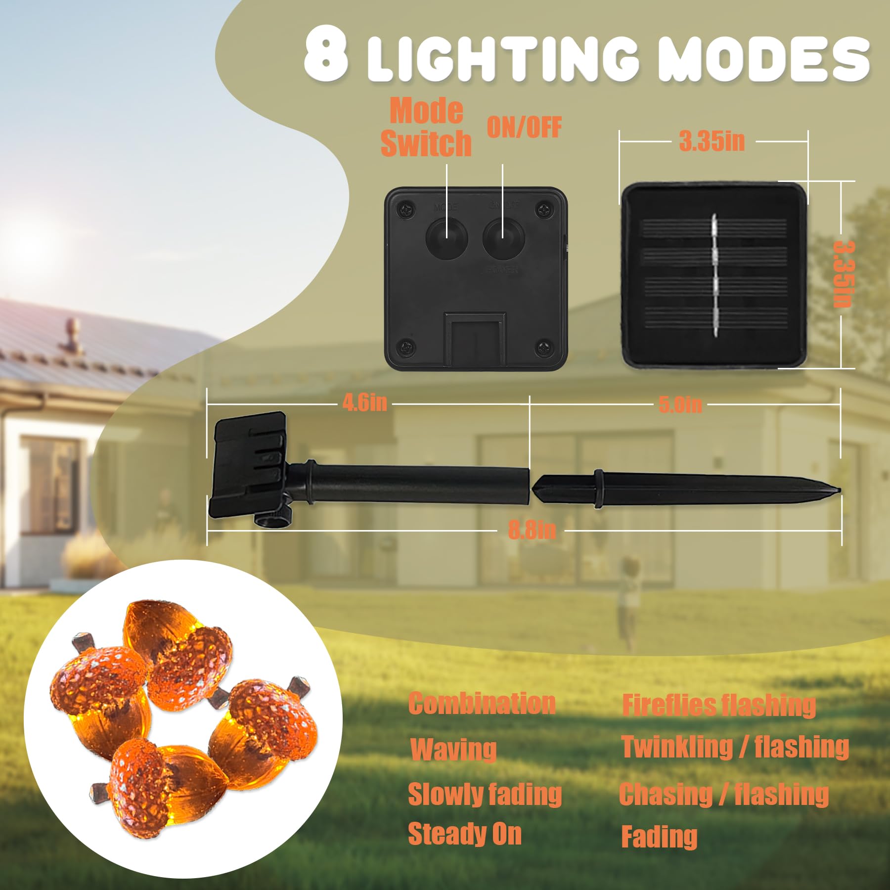 enlaceray Solar Acorn Lights, 40LED, 14ft Waterproof Garden Decor, Model SO-2023-LY, Thanksgiving & Christmas Fairy Lights