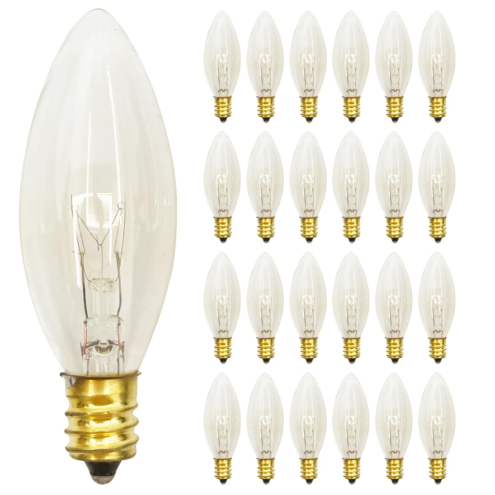 25 Pack Candelabra Replacement Bulb, C26 Clear Torpedo Tip Replacement Lights Bulbs, 7 Watt Incandescent Night Light For Indoor