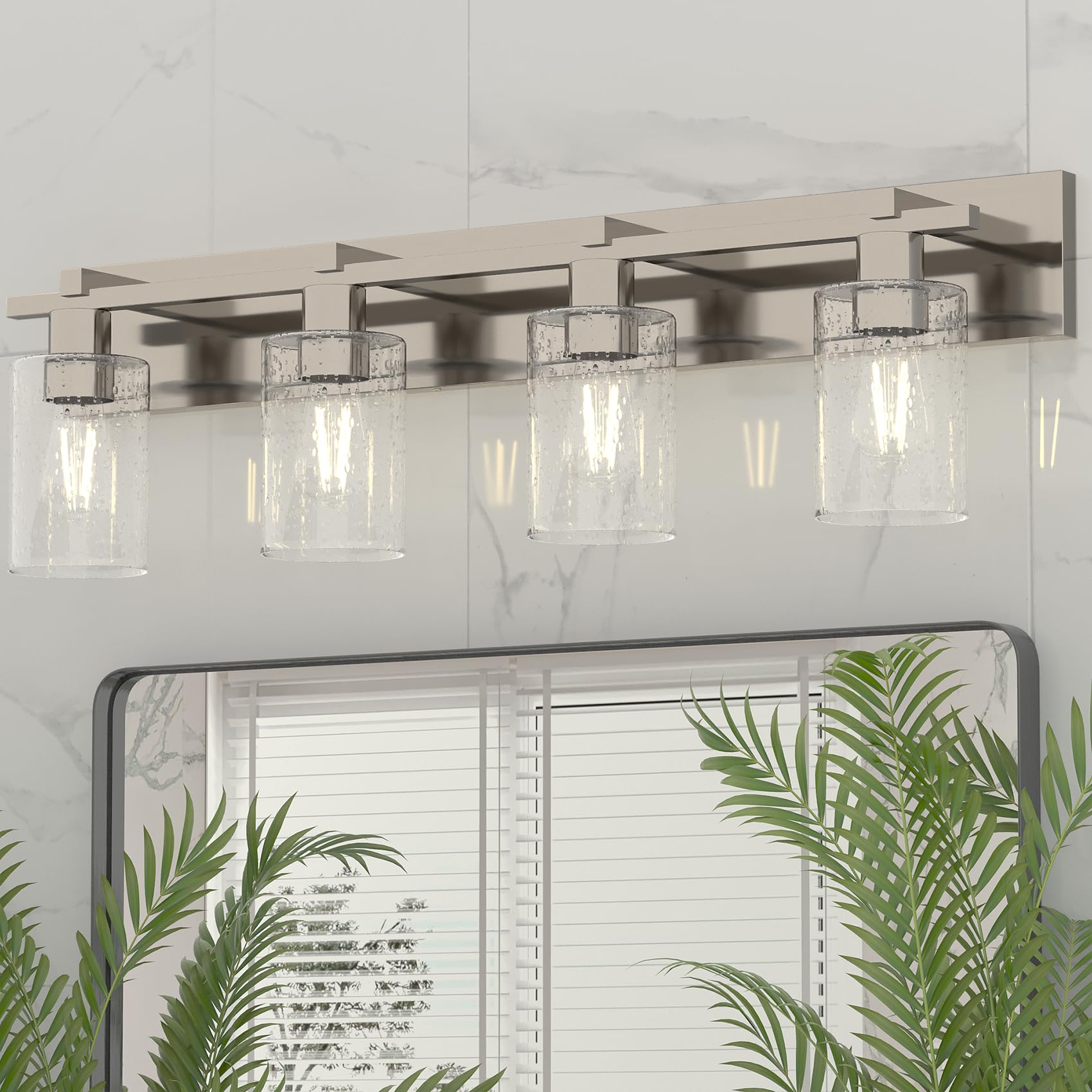 Espird Bathroom Vanity Light, 4-Light Brushed Nickel, Thickened Seeded Glass Shade, 33 inch, Model EL-DBB-SV4