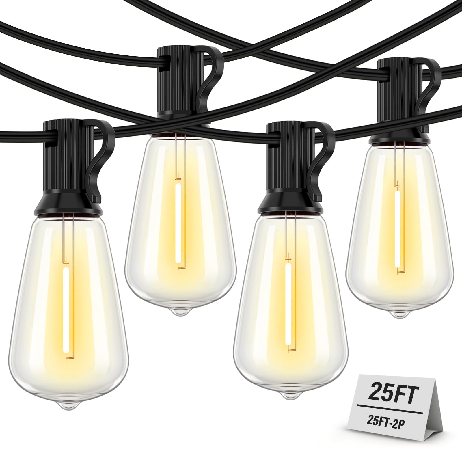 Doukedge Outdoor String Lights Waterproof, 50FT (25FT 2Pack) Patio Lights with 26 ST38 Edison Bulbs(2 Sqare), Hanging Lights wit