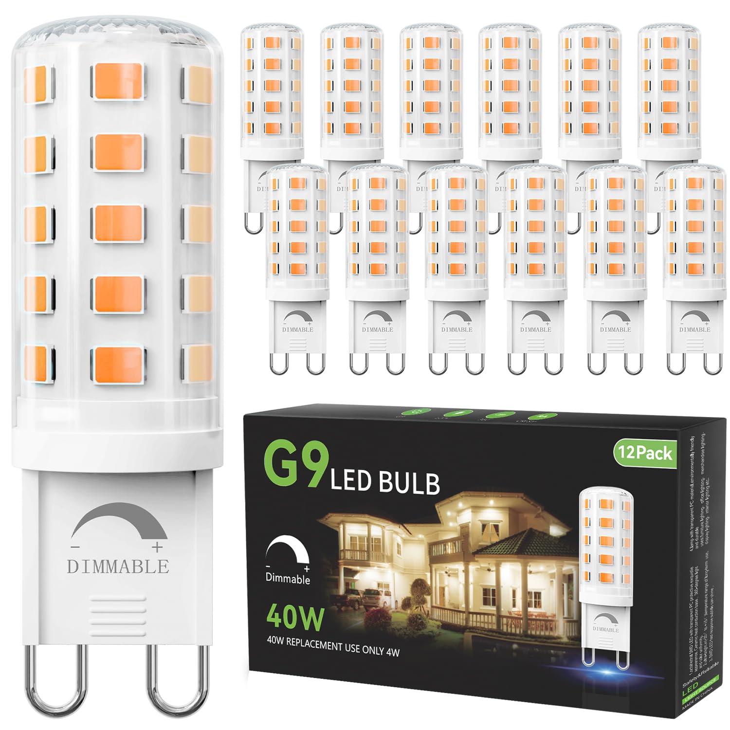 Tjoy 12 Pack Dimmable G9 Led Bulb 4W Equivalent 40 Watt, 2700K Soft Warm White, T4 G9 Bi-Pin Base Halogen Replacement, G 9 Socke