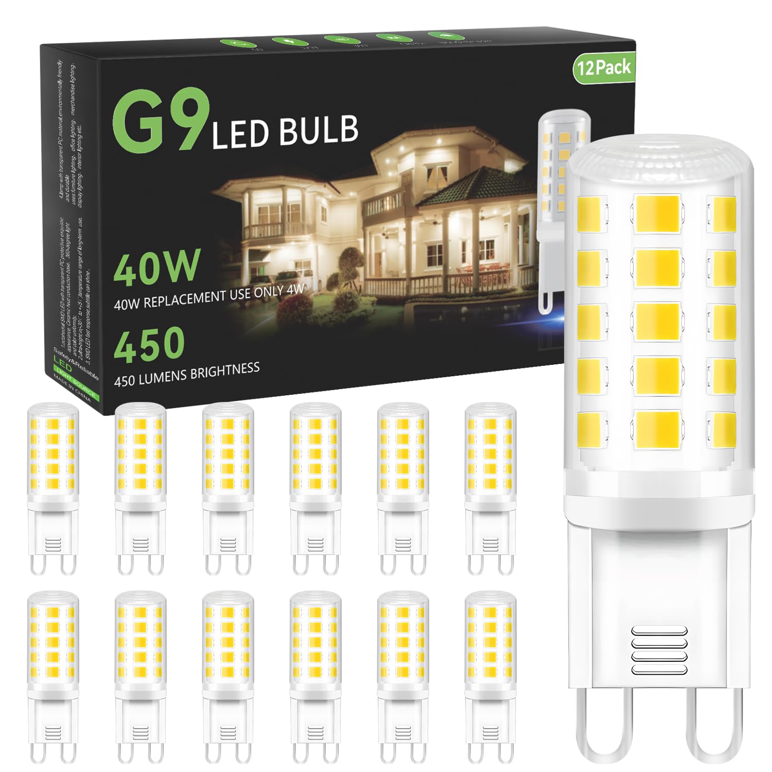 Tjoy 12 Pack G9 Led Bulb 4W, 40 Watt Equivalent Halogen, 6000K Daylight Chandelier Light Bulbs, T4 G9 Bi-Pin Base For Crystal Ch