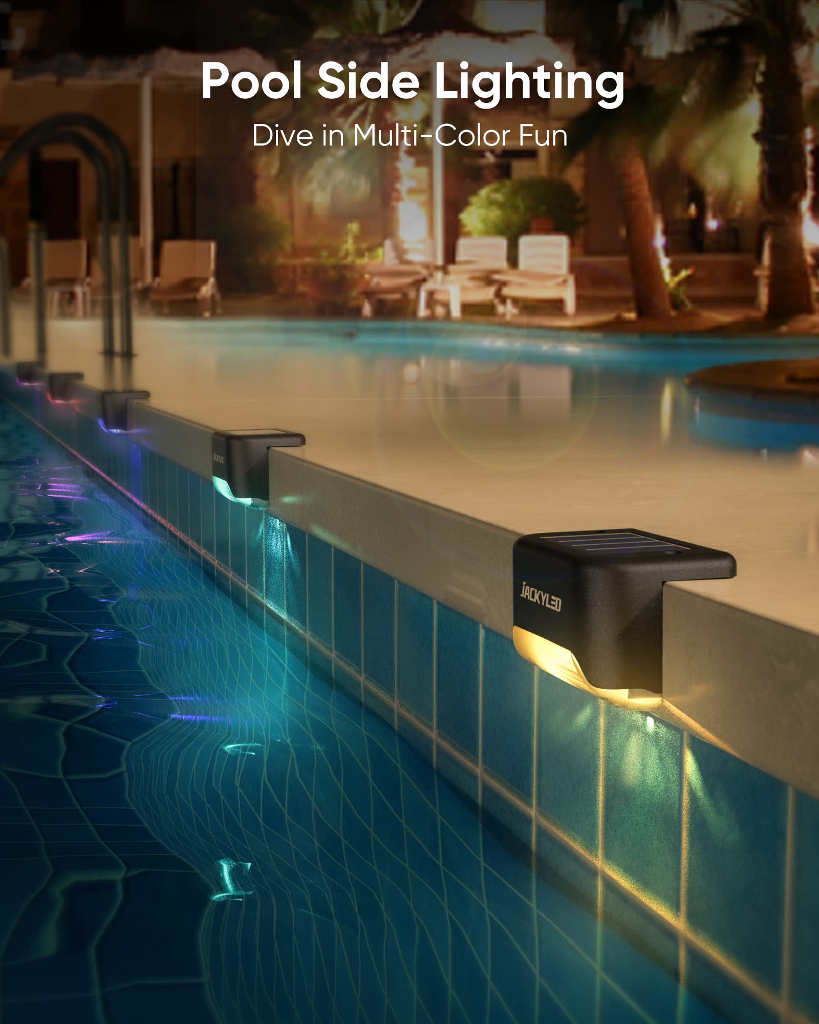 Jackyled 16 Pack Deck Lights Solar Powered Color Changing, Outdoor Solar Fence Lights Waterproof Led Stair Lights For Patio Step