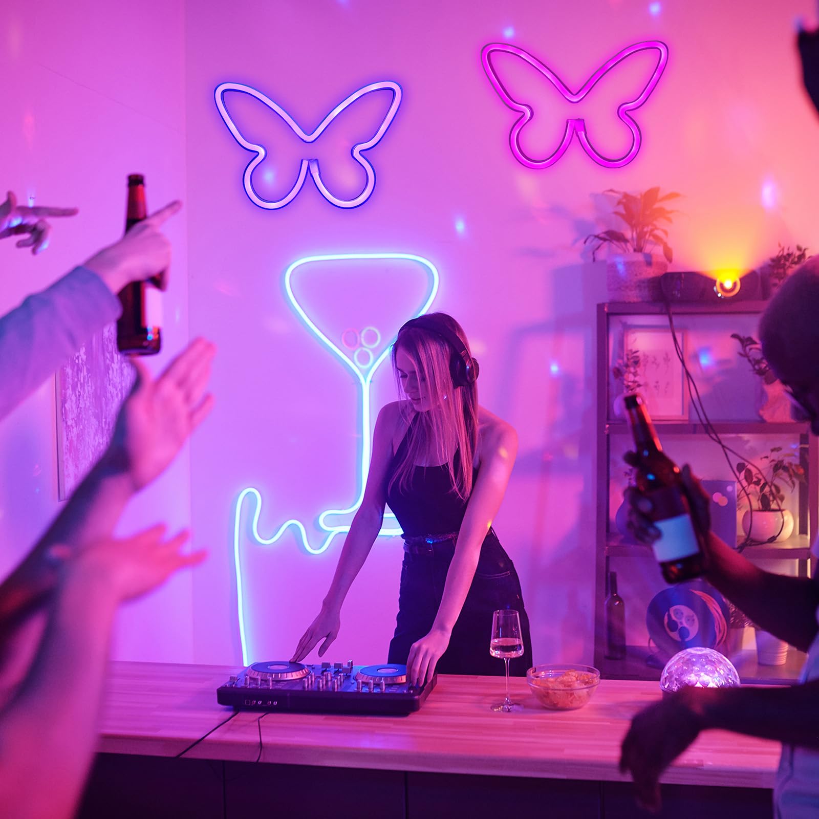 Riakrum Butterfly Neon Signs LED Light, 3AA Battery/USB Operated, Purple & Pink, Wall Decor for Home, Bedroom, Birthday Party, Model SW-Riakrum-2642
