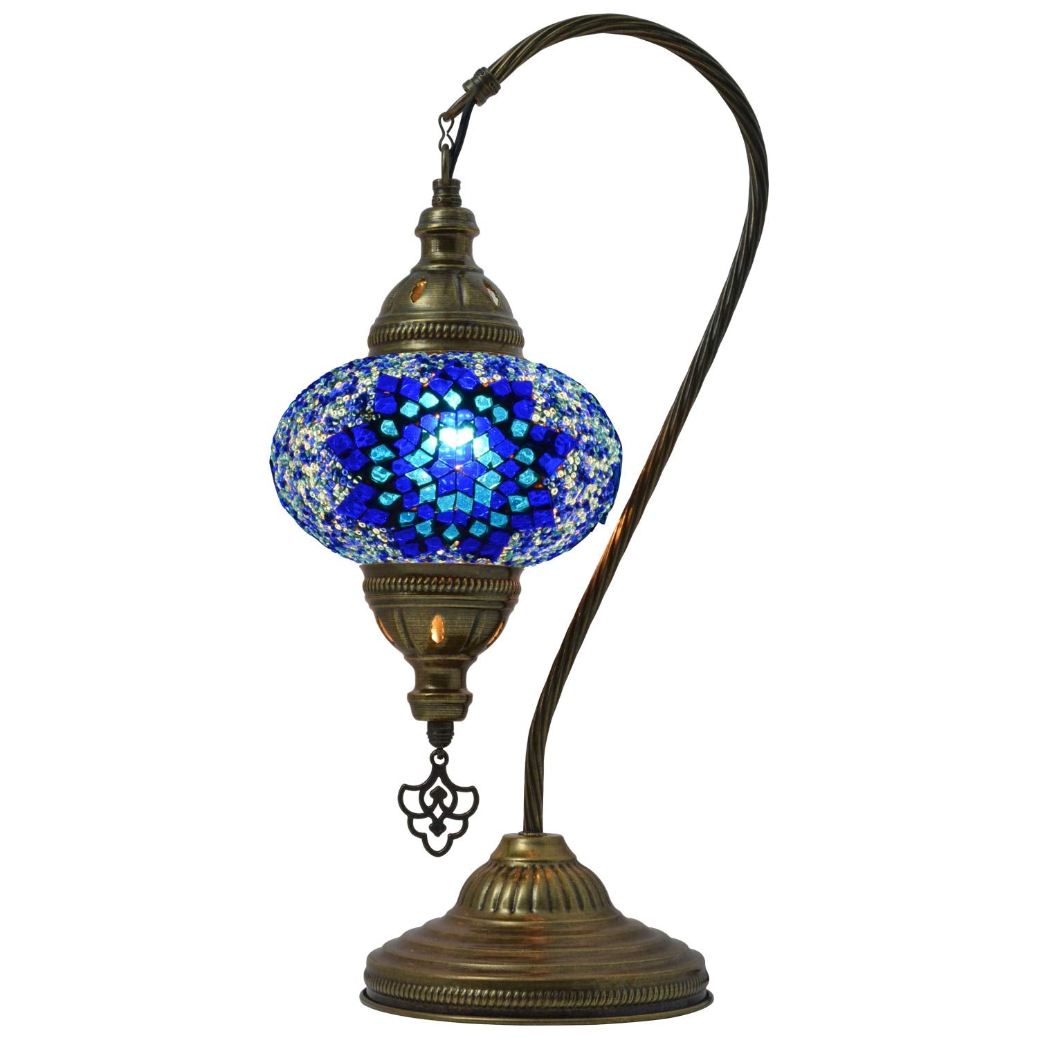 Mozaist Turkish Table Lamp, Swan Neck Mosaic, Moroccan Decorative Glass, Tiffany Style, Blue, Stained Glass, E12 Socket, Us Plug