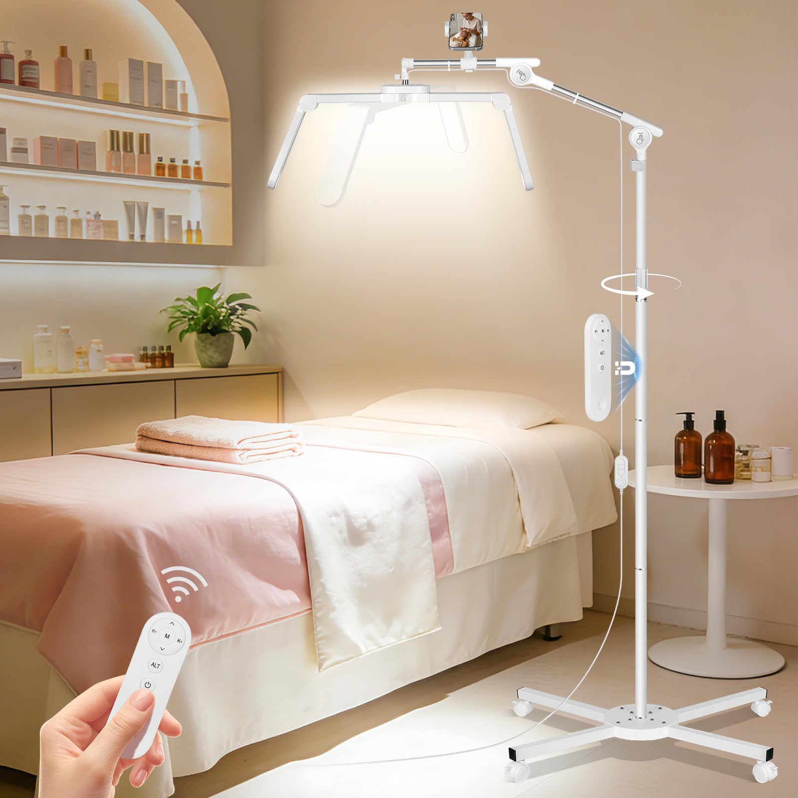 KIRKAS Lash Light for Eyelash Tech, Upgrad LED Half Moon Floor Lamp with 4 Wheel Rolling Base, Esthetician Light for Tattoo Arti