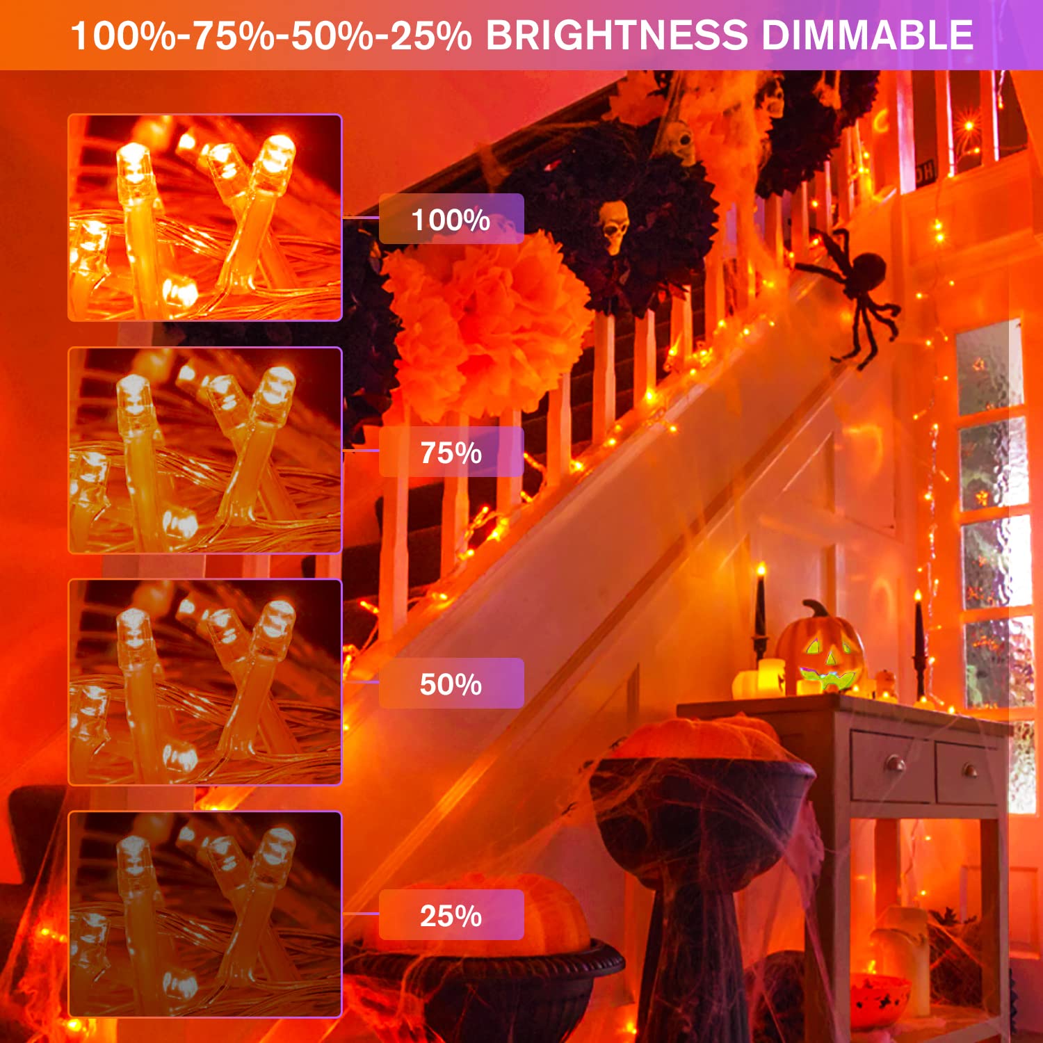 Jmexsuss 100 Led Orange & Purple Halloween Lights Plug In, 11 Modes Halloween String Lights Indoor With Remote, 33Ft Connectable