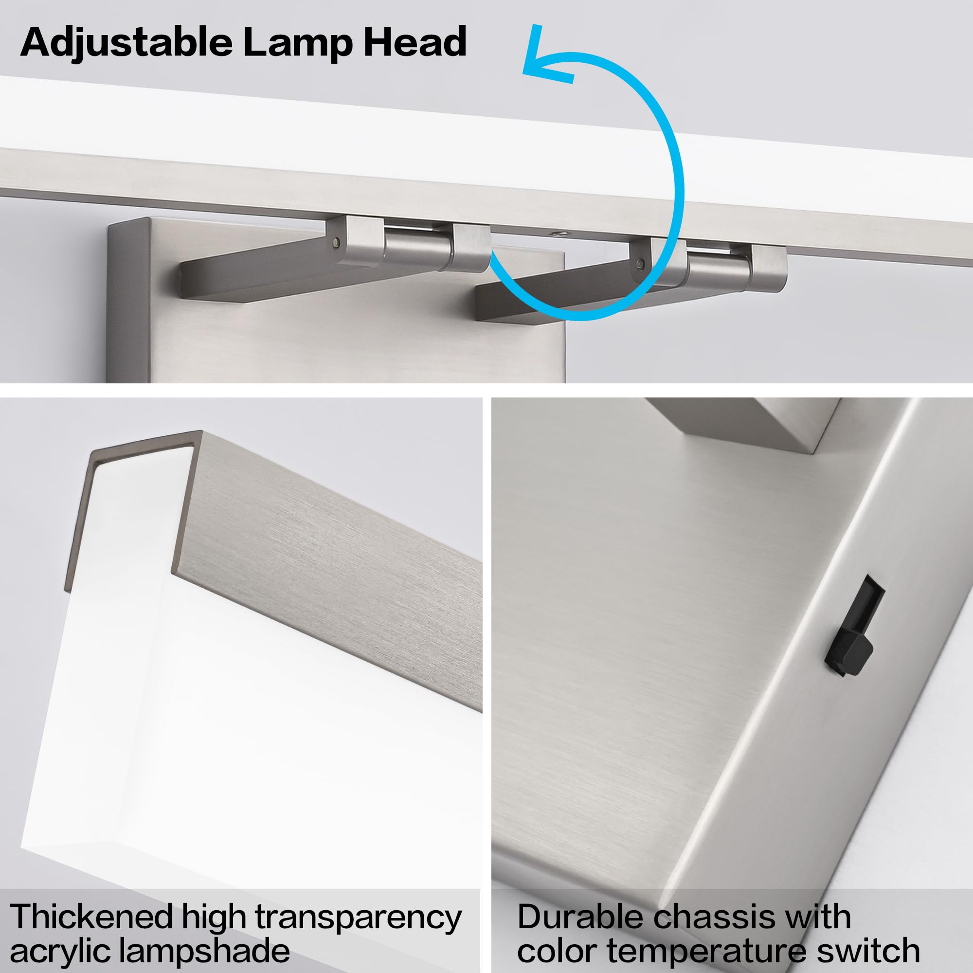 SOLFART 24-Inch LED Vanity Light Fixture, Brushed Nickel, 5 Color Temperature Dimmable, Model 8778-610mm-NK-5CCT