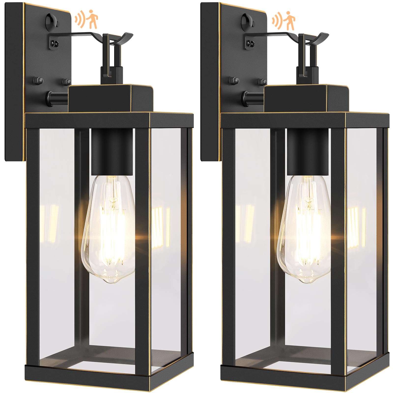 BesLowe Motion Sensor Outdoor Wall Lights, Dusk to Dawn, 14in, Bronze, 2-Pack, Model A927S, Metal Sconces for Porch and Exterior Use
