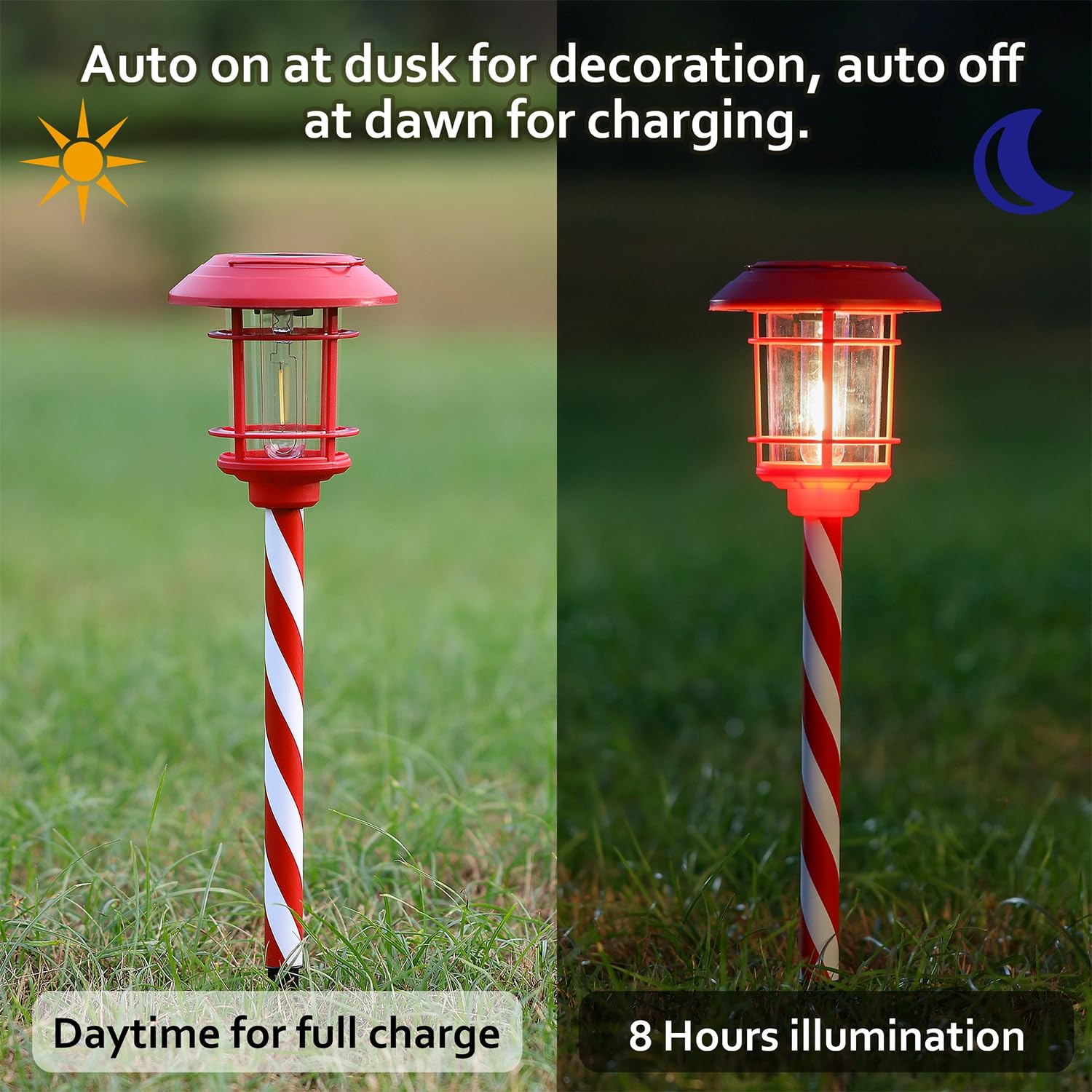 Dynaming 6 Pack Dual Use Solar Christmas Path Lights Outdoor, Hanging Lantern Solar Garden Light With Edison Bulb, Xmas Pathway